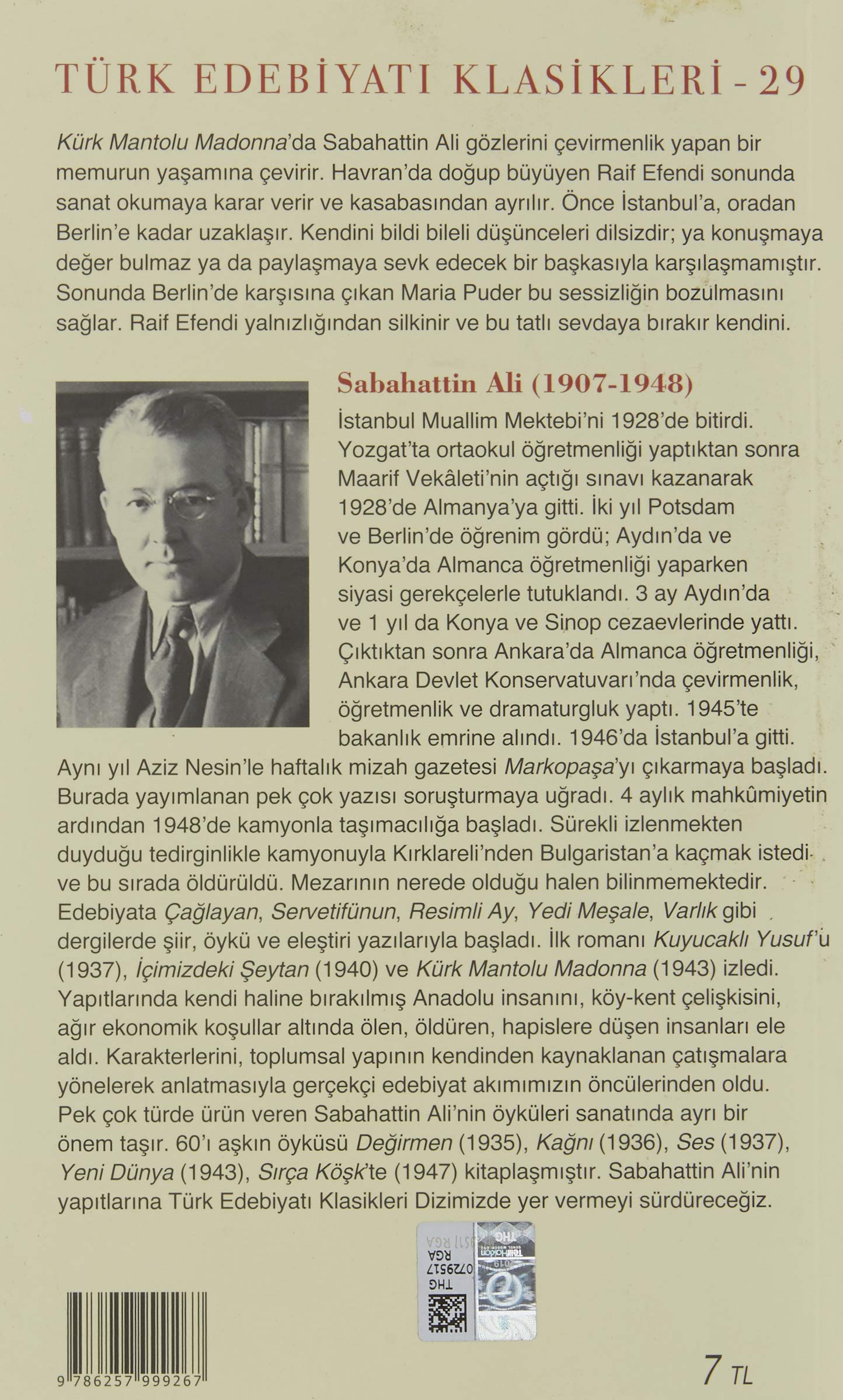 K�rk Mantolu Madonna [Paperback] Sabahattin Ali - PT01