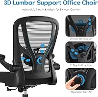 Vista 4 de Silla de oficina ergonómica de escritorio, silla de computadora de malla, silla de trabajo transpirable con ruedas, soporte lumbar ajustable, sillas