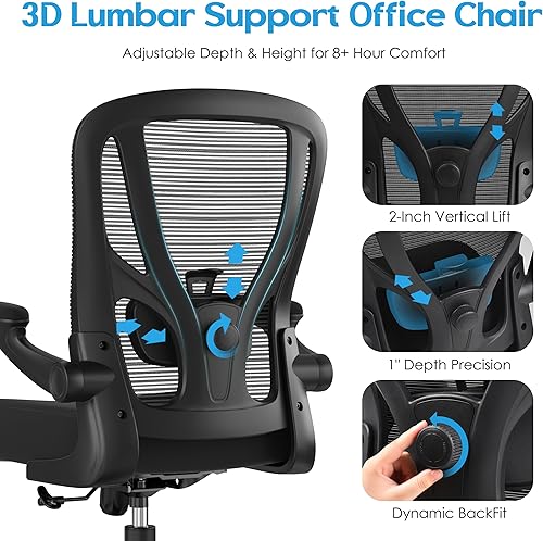 Miniatura 4 de Silla de oficina ergonómica de escritorio, silla de computadora de malla, silla de trabajo transpirable con ruedas, soporte lumbar ajustable, sillas