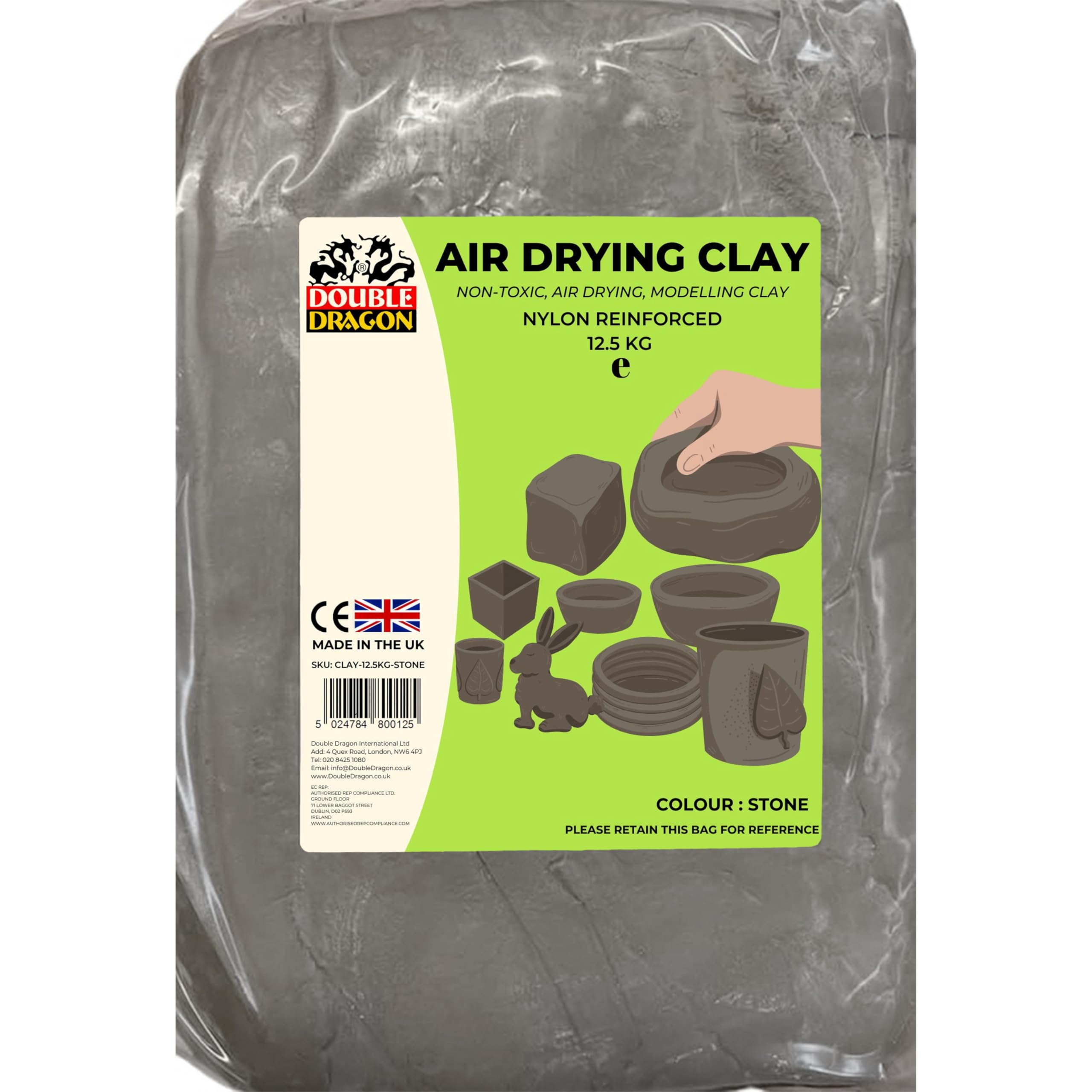Double Dragon Air Drying Modelling Clay, 12.5kg, for Sculpting & Crafting | Nylon Reinforced | Kid-Friendly & Non-Toxic | Durable, Long Lasting | Wheat & Gluten Free (Stone)