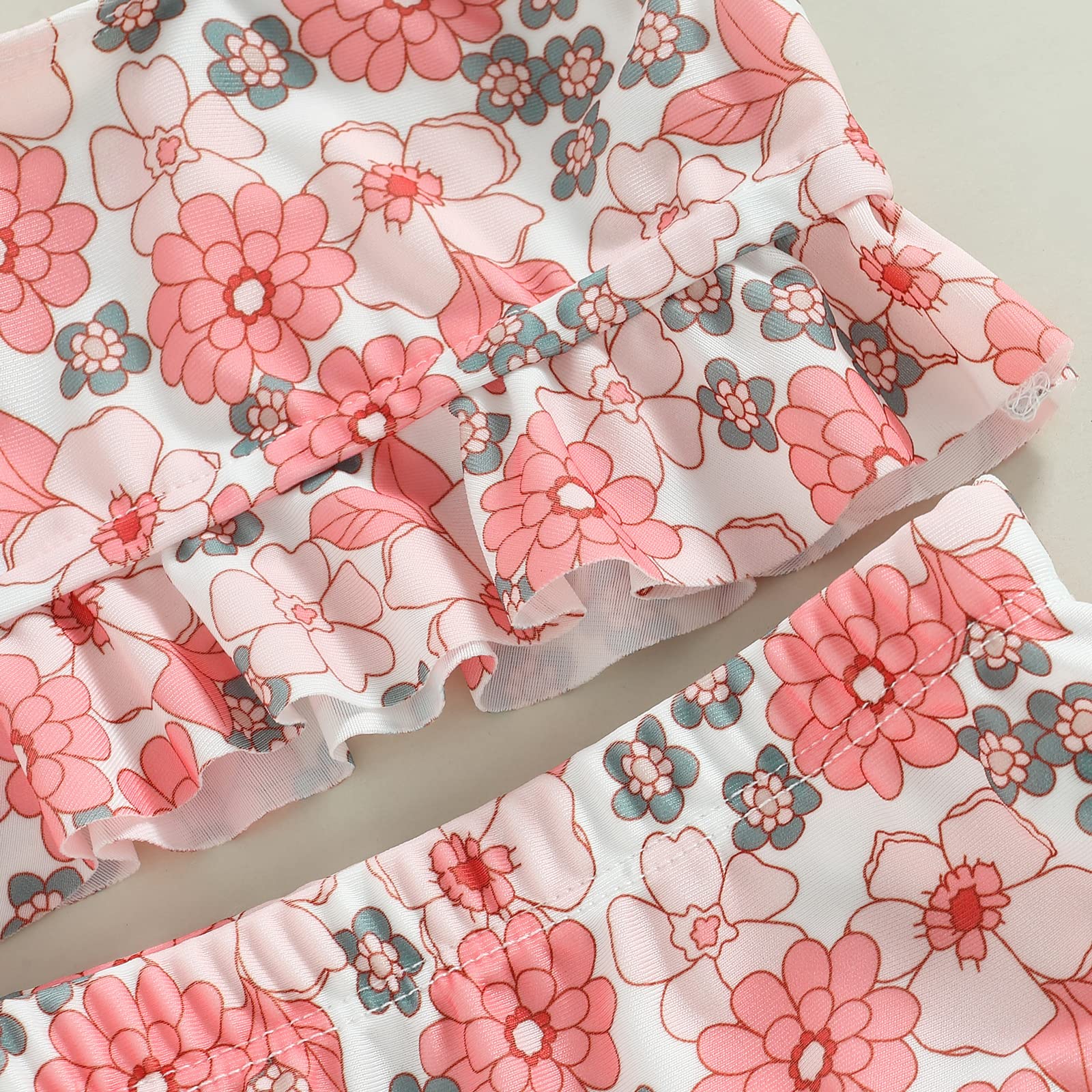 Costume da Bagno 2 Pezzi Neonata Spiaggia Estiva Bikini Set Bambina Canottiera Senza Manica con Stampa a Fiori/Testa di Toro e Slip