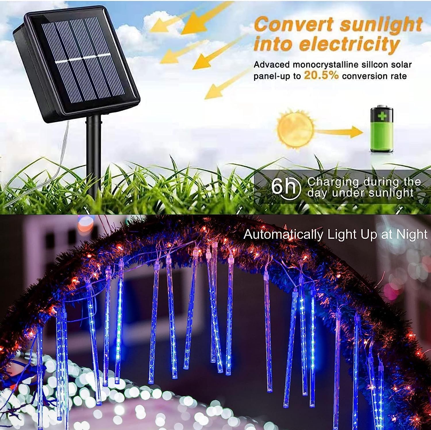 Luci A Pioggia Di Meteore – 20 Tubi LED Da 30cm, Effetto Cascata Luminosa Per Natale, Giardino E Feste