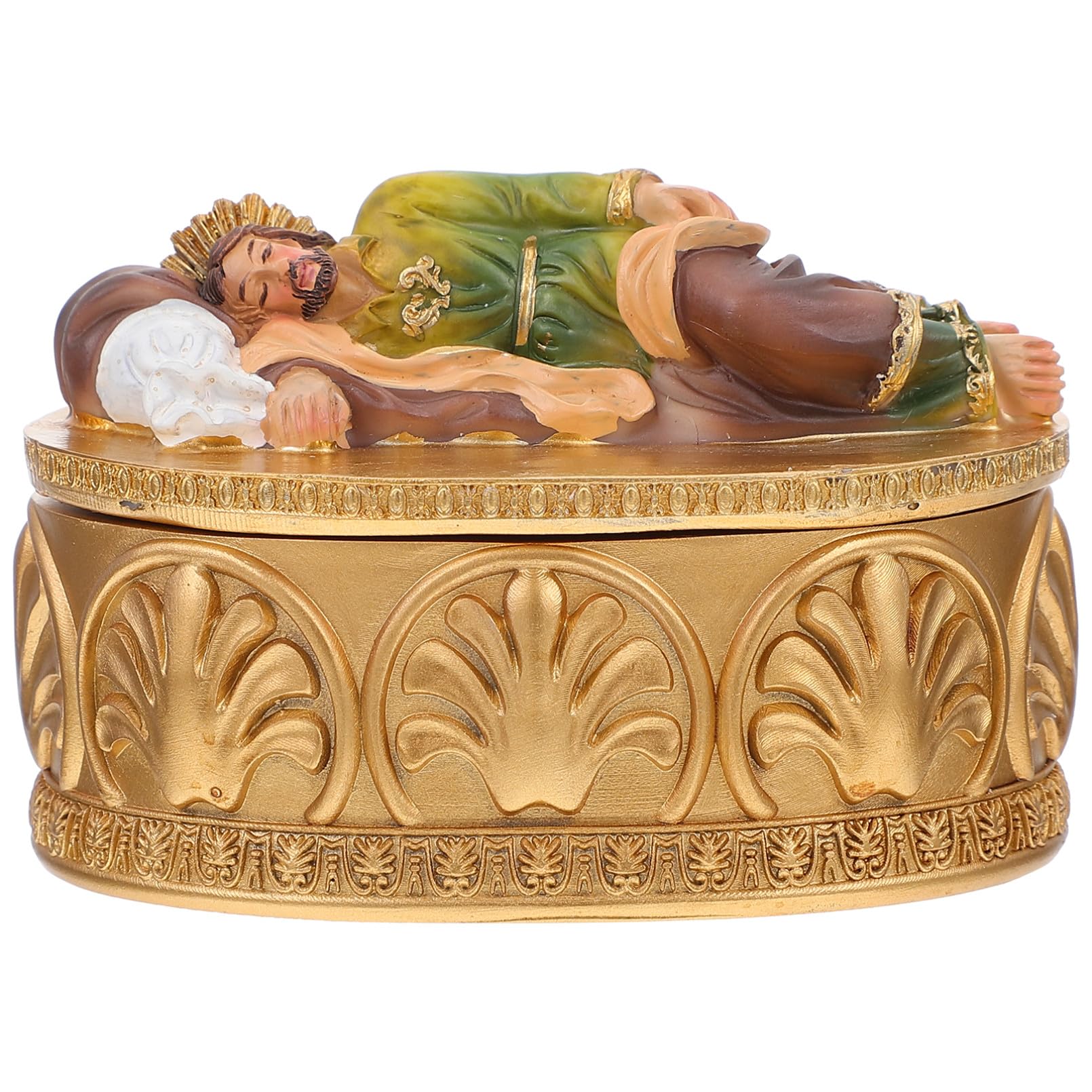 Garneck Caja de Joyería Durmiente Statue Católico Religioso Regalo Resina Estatua Decoración del Hogar Figurine Estatua de San Jose Dormido Dorado Navideño