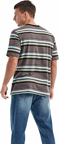 Miniatura 4 de KLIEGOU Camiseta a rayas con cuello redondo y ajuste holgado para hombre