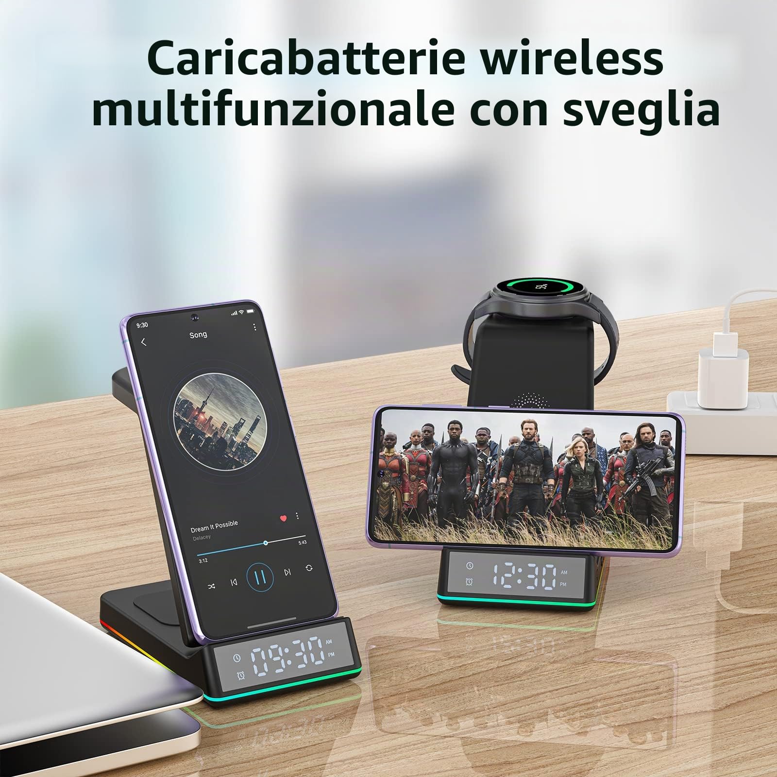 EVARY Caricatore Wireless 18W Rapida Wireless per Samsung S24 S23 S22 Ultra S21 S20 Galaxy Buds+ Pro,Wireless Charger für Galaxy Watch 5/5 Pro/4/3/Active 2/1