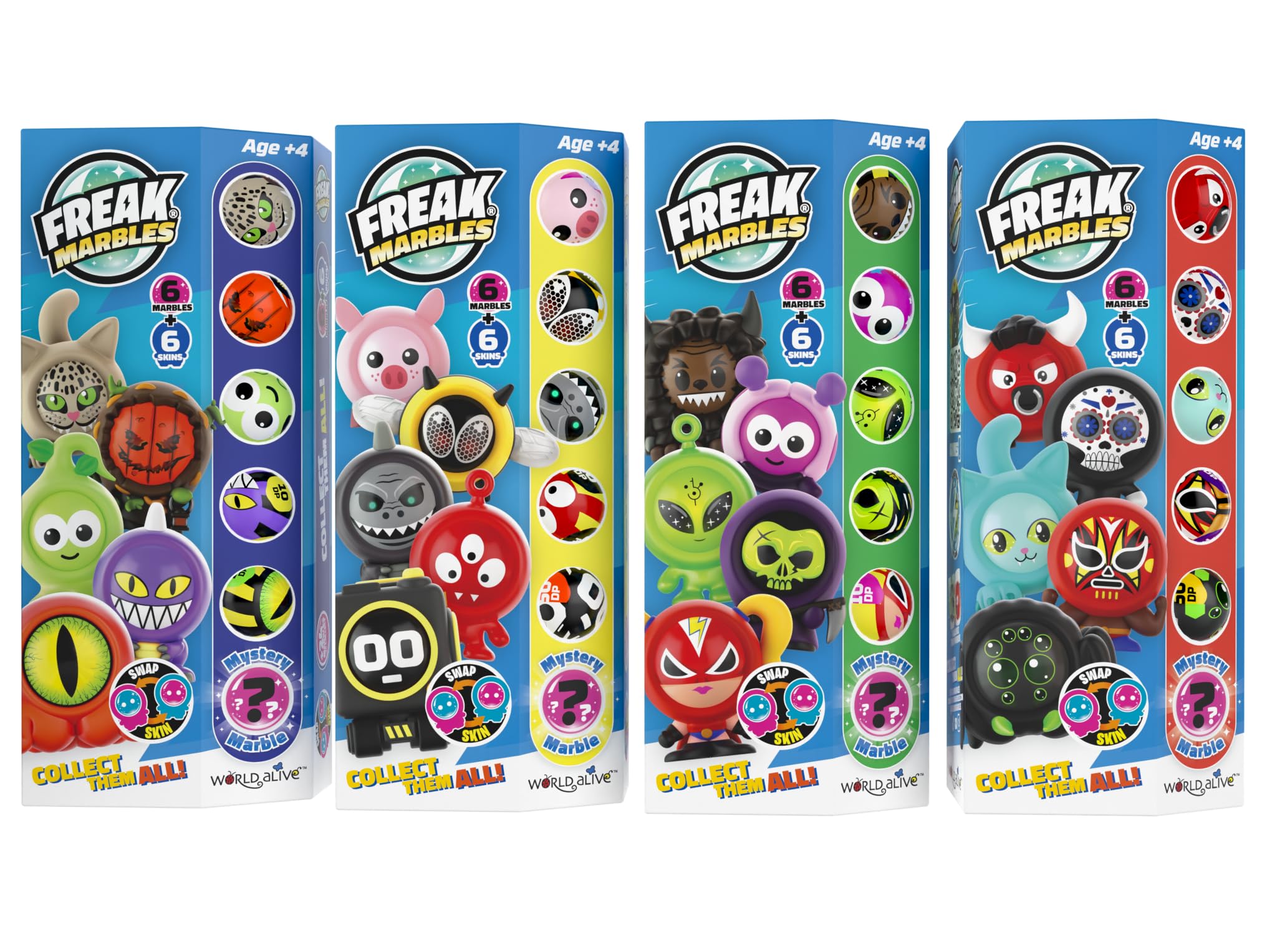 Freak Marbles Totem Pack B, 6 canicas de Colores con Sus diseños a Juego, 1 de los cuales es Raro. Colecciona, Juega y comparte Freak Marbles para niños de 4 años en adelante