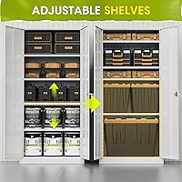 Vista 4 de Greenvelly Armario de almacenamiento de metal con cerradura, armario de almacenamiento de 72 pulgadas de alto con 2 puertas y 4 estantes ajustables