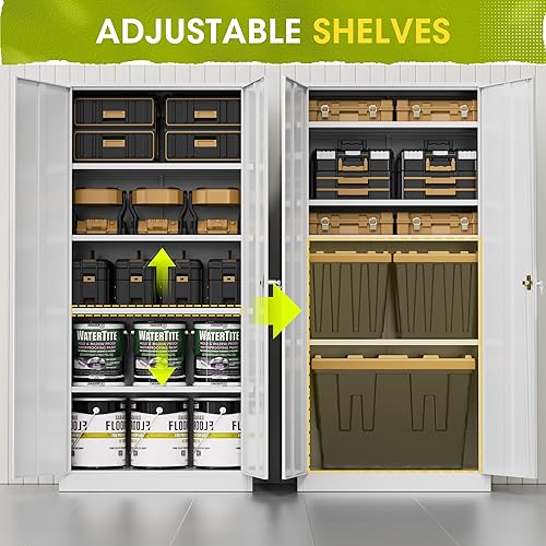 Miniatura 4 de Greenvelly Armario de almacenamiento de metal con cerradura, armario de almacenamiento de 72 pulgadas de alto con 2 puertas y 4 estantes ajustables