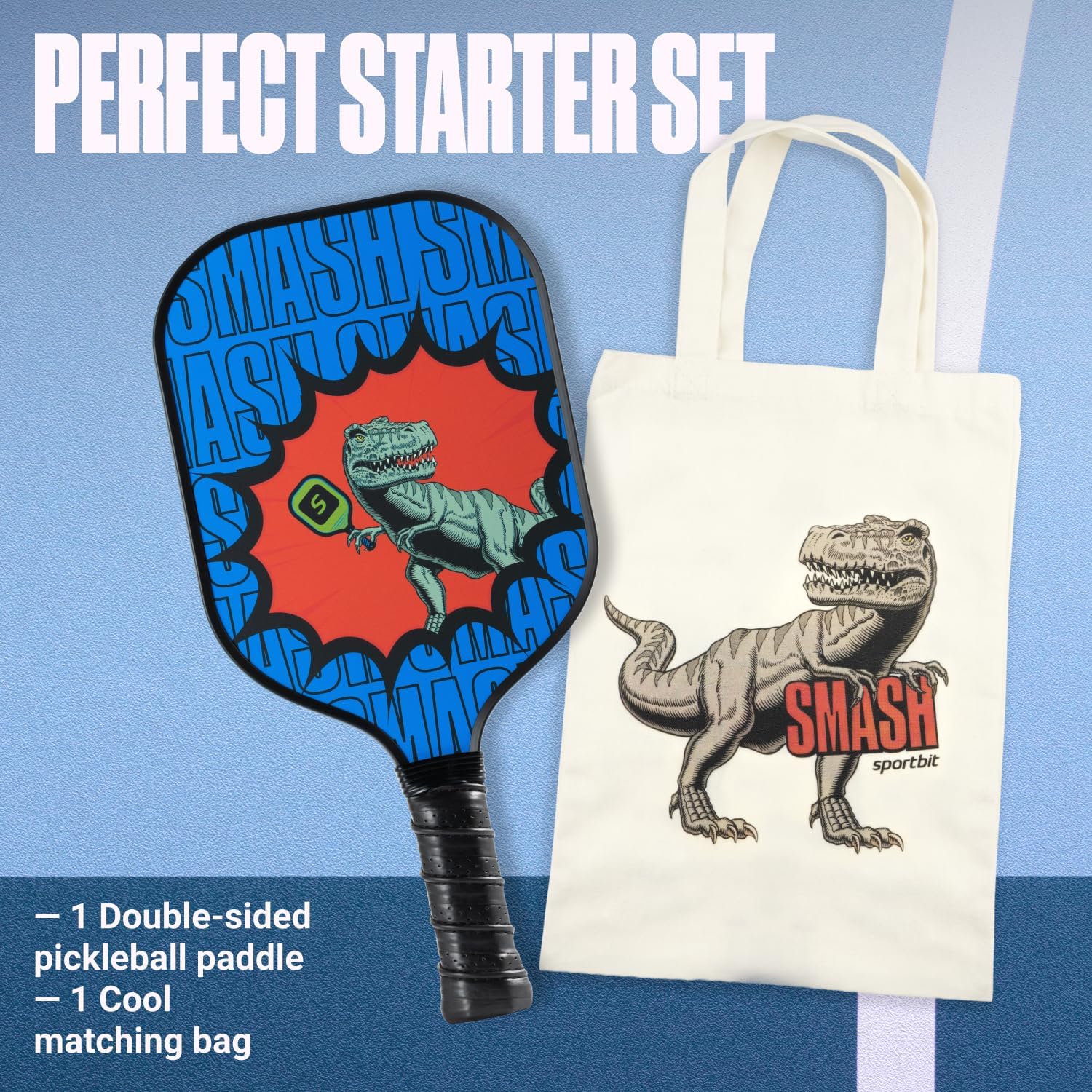 Sportbit Kids Pickleball Paddles Set of 1 or 2 - Child Size Pickleball Paddle for Kids Small and Lightweight - Carbon Fiber Youth Pickleball Paddle Set with Bag for Children Under 12.