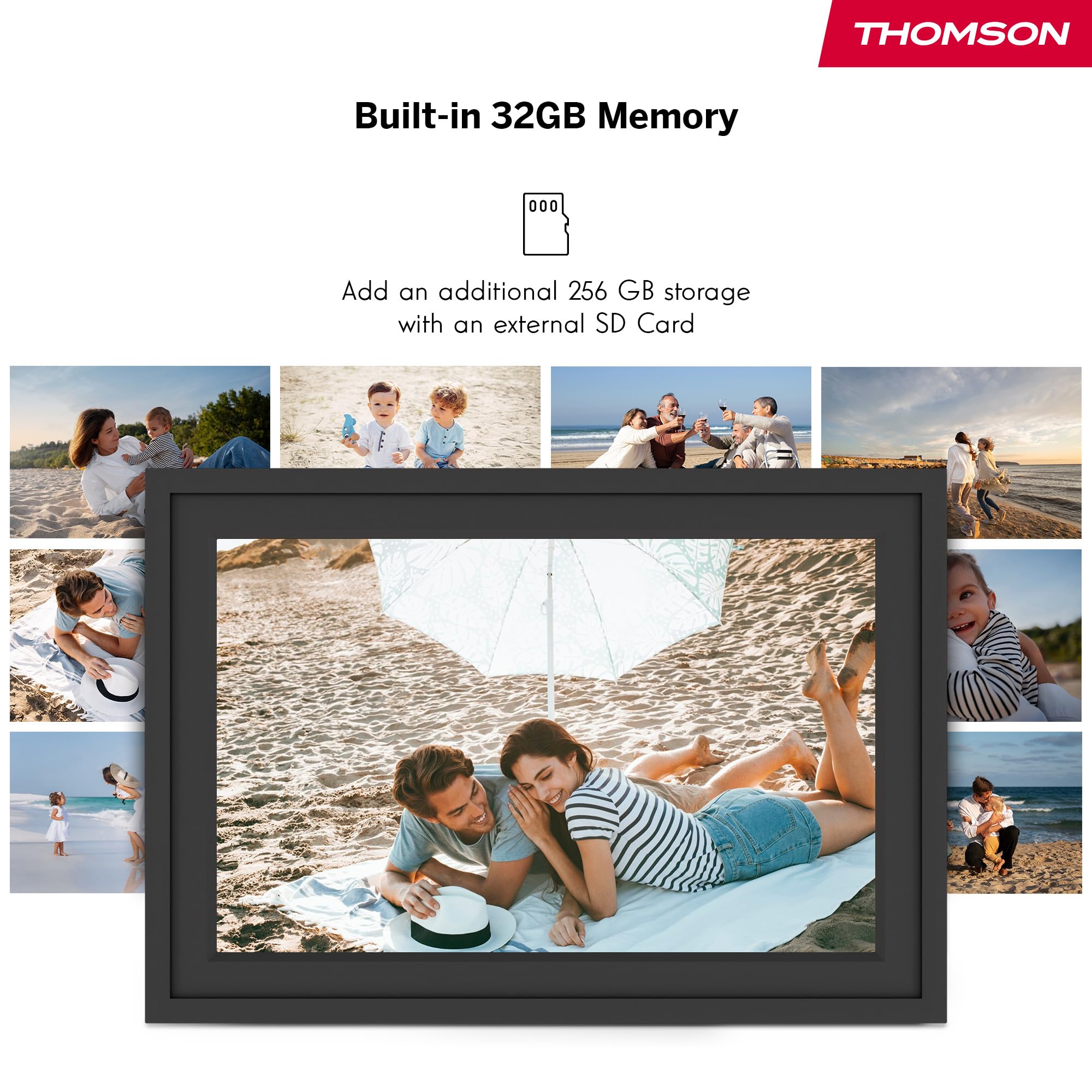 Thomson Cadre Photo Numérique 10 Pouces, Écran IPS, Écran Tactile HD, WLAN, Partage Direct Via App, Fonctions Intelligentes, Cadre Photo Électronique avec 32 Go de Mémoire, Rotation Automatique