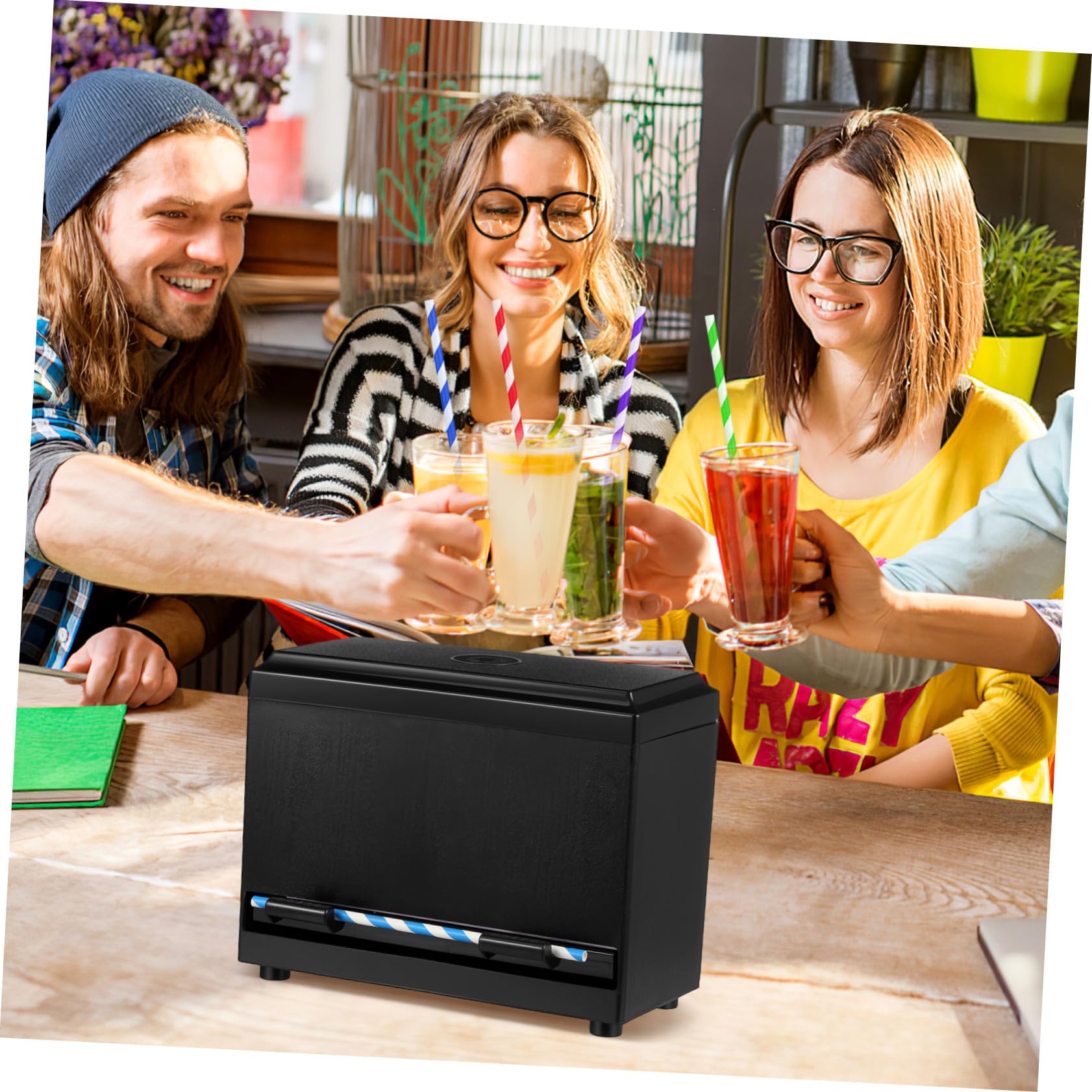 Automatische Push-type Strohhalmbox Schwarz Langlebiger Pipetten-aufbewahrungsbehälter Praktischer Trinkhalmspender für Cafés Milchtee-shops und Gastronomie Stabiles Material