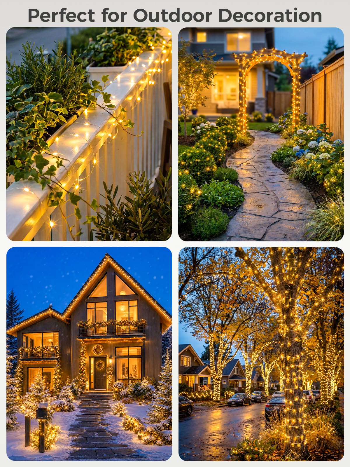 Solar Lichterkette Außen 2 Stück, je 30 m – 300 LEDs, solarbetrieben, IP44 wasserdicht, 8 Modi, für Garten, Terrasse, Hochzeit, Baum, Weihnachten, Balkon, Deko
