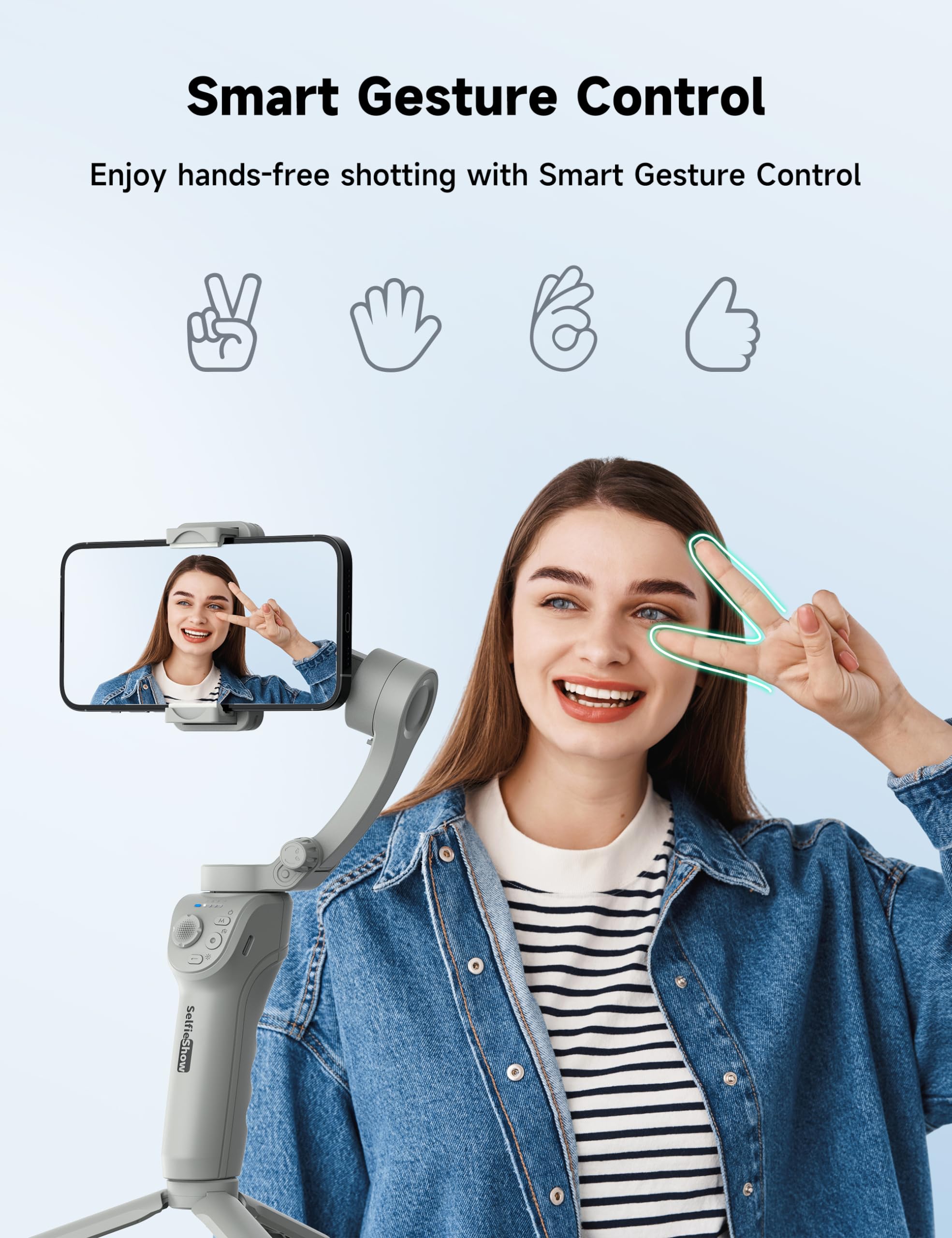 Stabilizzatore cardanico per smartphone, giunto cardanico a 3 assi, gimbal intelligente con tracciamento faccia/oggetti, portatile e pieghevole, stabilizzatore di vlogging per Android e iPhone 15 14