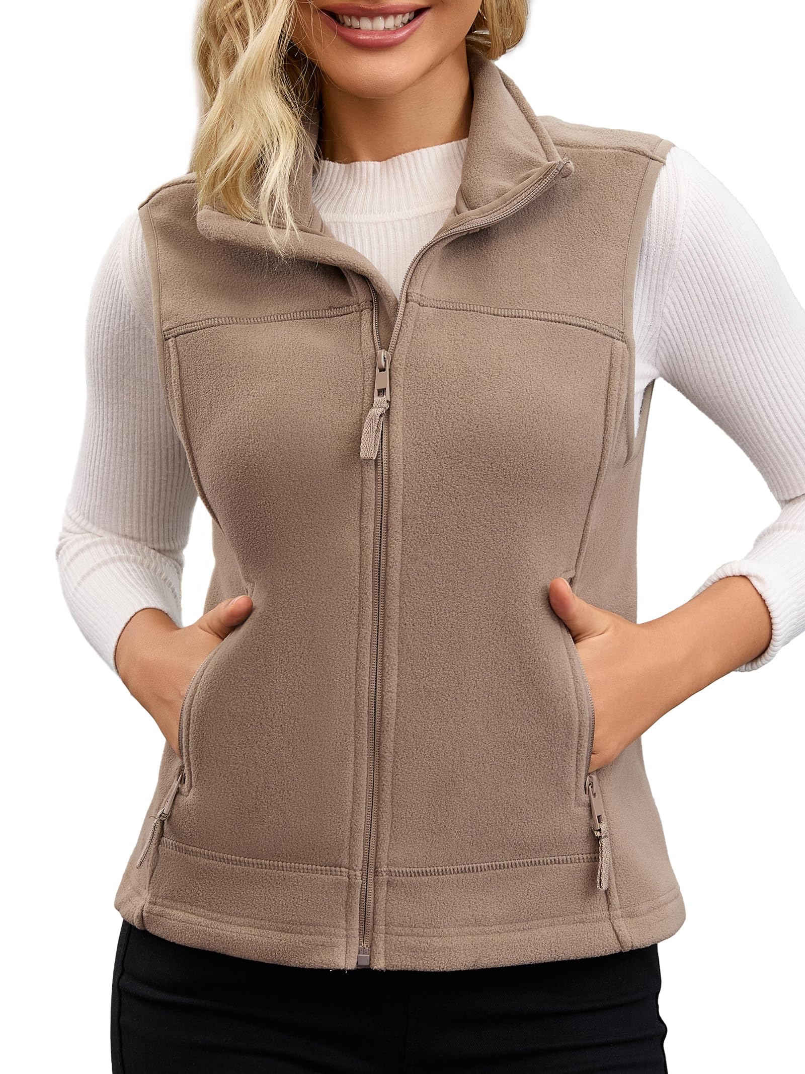 haianguoji Women's Full-Zip Soft Polar Fleece Vest with Side Pockets Warm Fashion Stand Collar for Fall and Winter-picture-44