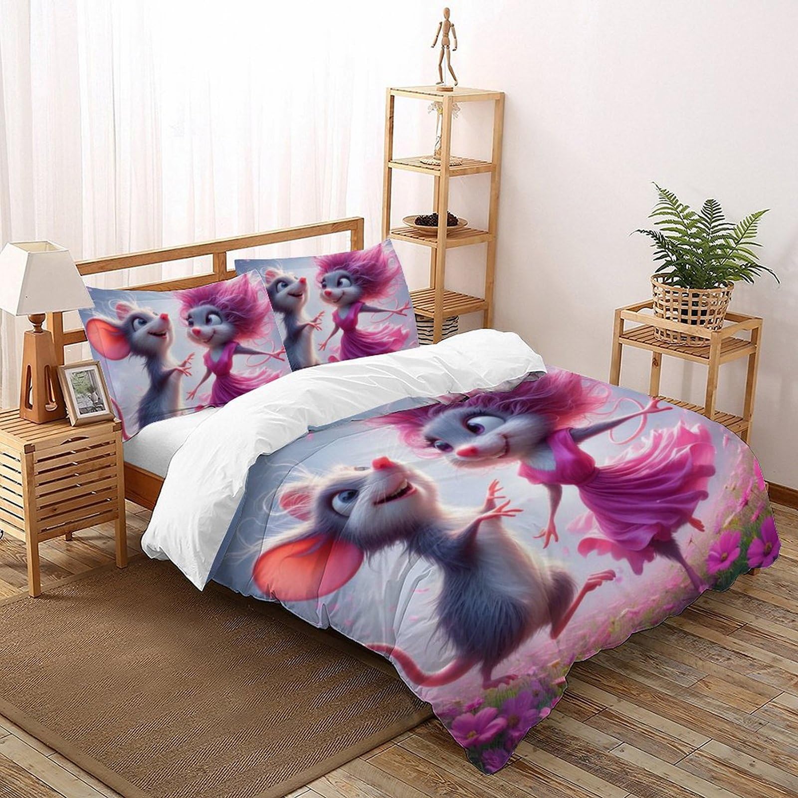 Housse de couette 200x200cm motif animaux 3D en microfibre anti-plis