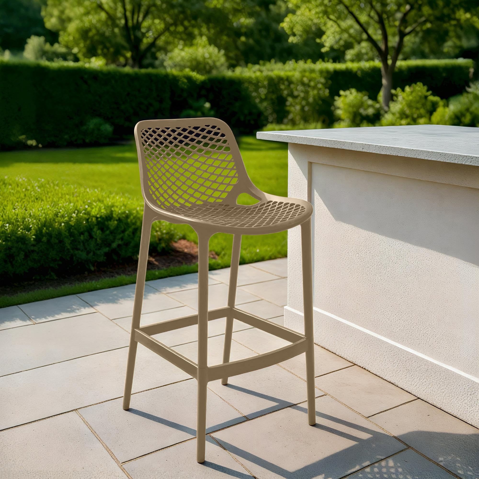 CLP Taburete de jardín Resistente al Clima Air, Silla de jardín con Respaldo, Taburete de Barra Resistente a UV de plástico fácil de cuidar, Color:Barro
