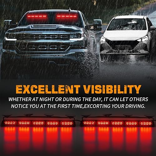Miniatura 2 de XRIDONSEN 2 barras de luces de emergencia rojas de 17 pulgadas, 40 luces LED estroboscópicas para salpicadero, luces interiores delanterastraseras,