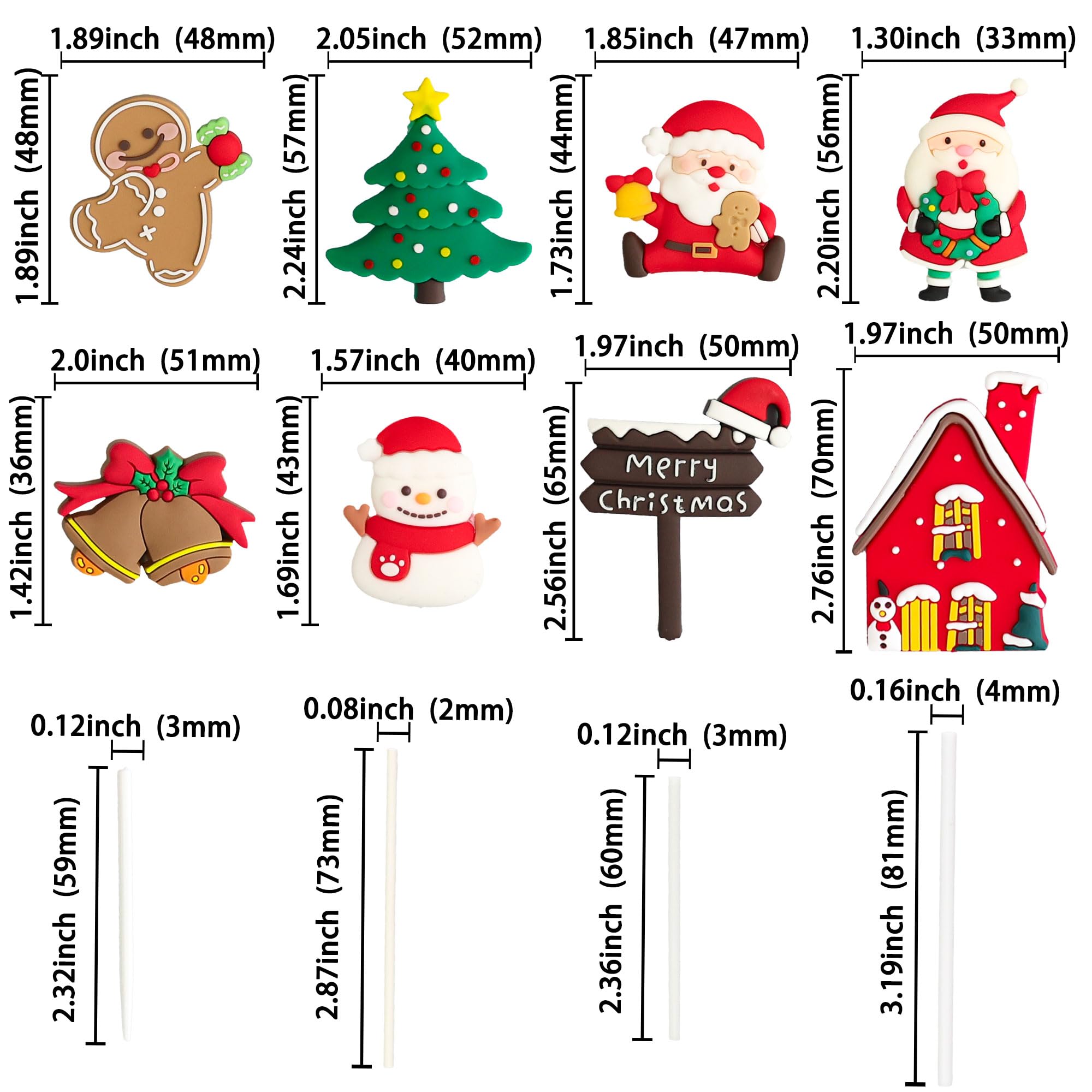 Gyufise 9Pcs Merry Christmas Cake Topper Set Gingerbread Man Santa Claus Bells Cake Pick Golden Deer Xmas Tree Cake Decorations for New Year Christmas Party Supplies Multi 3 - Image 2