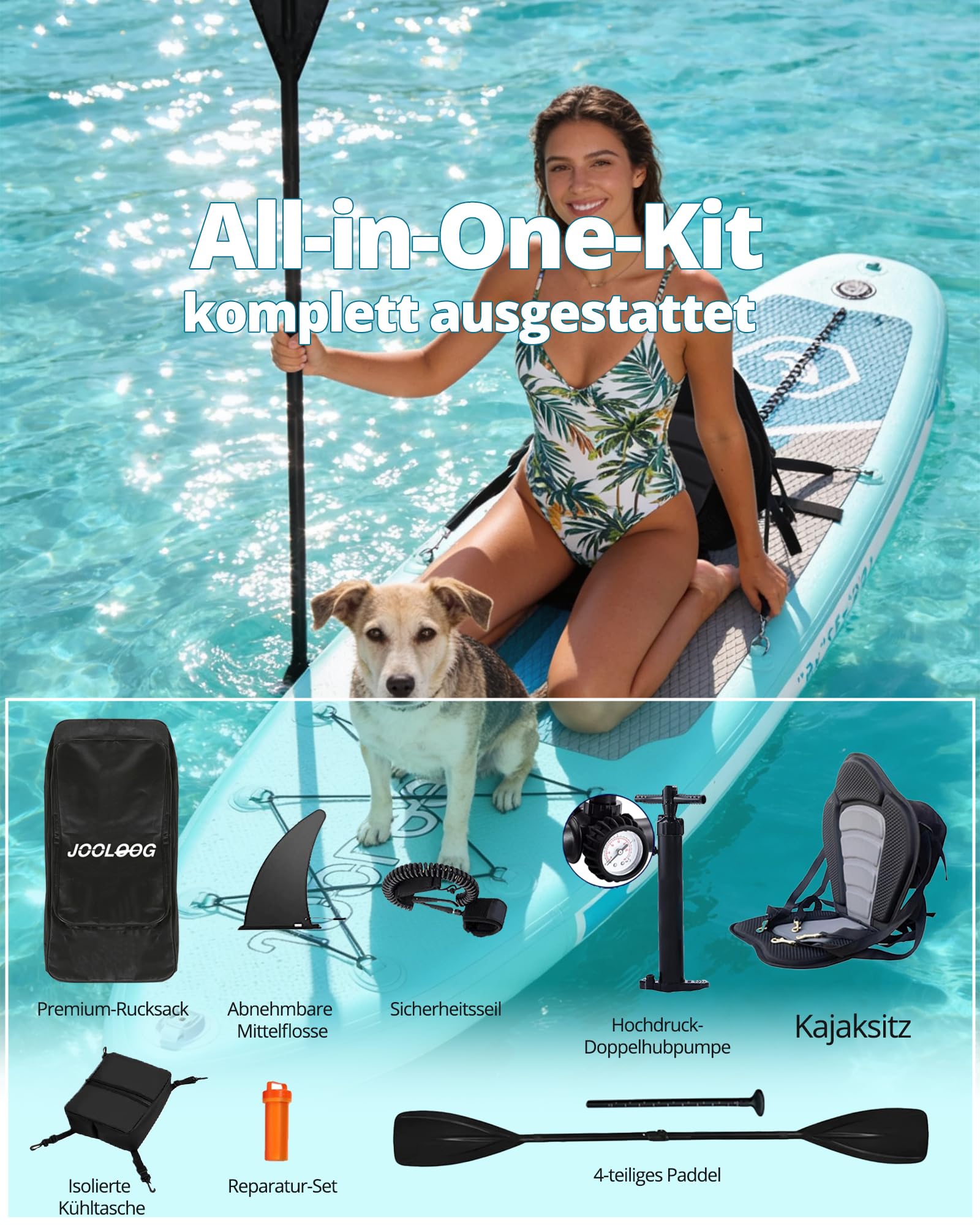Premium Stand up Paddling Board mit Sitz, max. 200 kg | 320 × 81 × 15 cm Allround SUP Board für Anfänger & Fortgeschrittene, mit Universal-Kamerahalterung – geeignet für 2 Personen