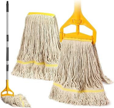 2 Pack 20ozCommercial Mop Heavy Duty Industril Cotton Mop, Cotton Commerical Industrial Grade Mop Replacements Heads for Home,mops for Floor Cleaning Heavy Duty,with 63 Stainless Steel Mop Handle