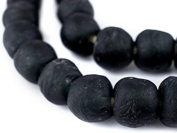 The Bead Chest African Recycled Glass Beads Handmade in Ghana Charcoal 18mm Strand for Jewelry Making, Crafts, and Home Decor I Approximately 38 Beads