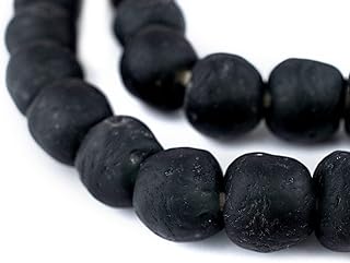 The Bead Chest African Recycled Glass Beads – Handmade in Ghana – Charcoal 18mm Strand for Jewelry Making, Crafts, and Home Decor I Approximately 38 Beads