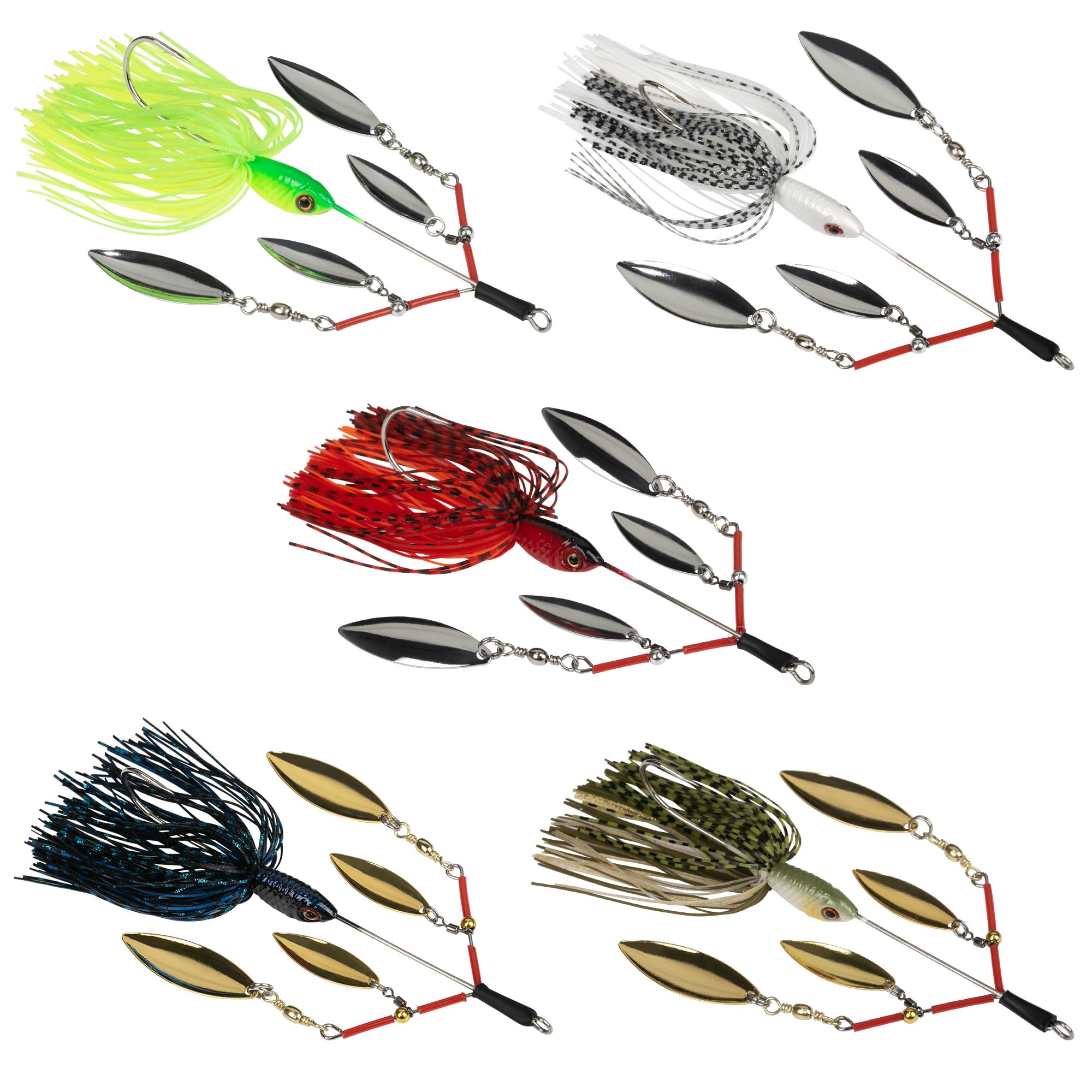 5 Pcs Bass Spinner Baits, Fishing Lures with Skirt, Metal Blade Spinnerbait for Trout, Salmon, Pike, and Predatory Fish