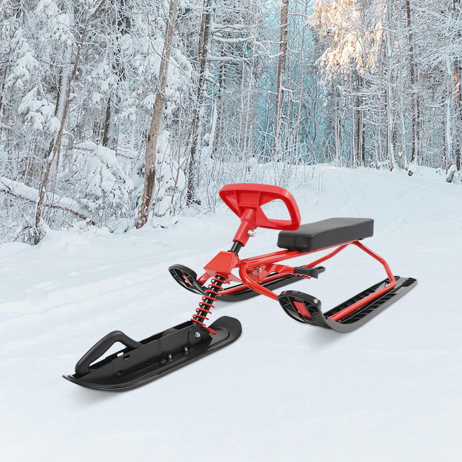 Slittino da sci con freni, volante, slitta da neve, slitta da corsa per bambini e adulti, per bambini dai 5 anni in su, max. 100 kg, 50 x 120 x 38 cm