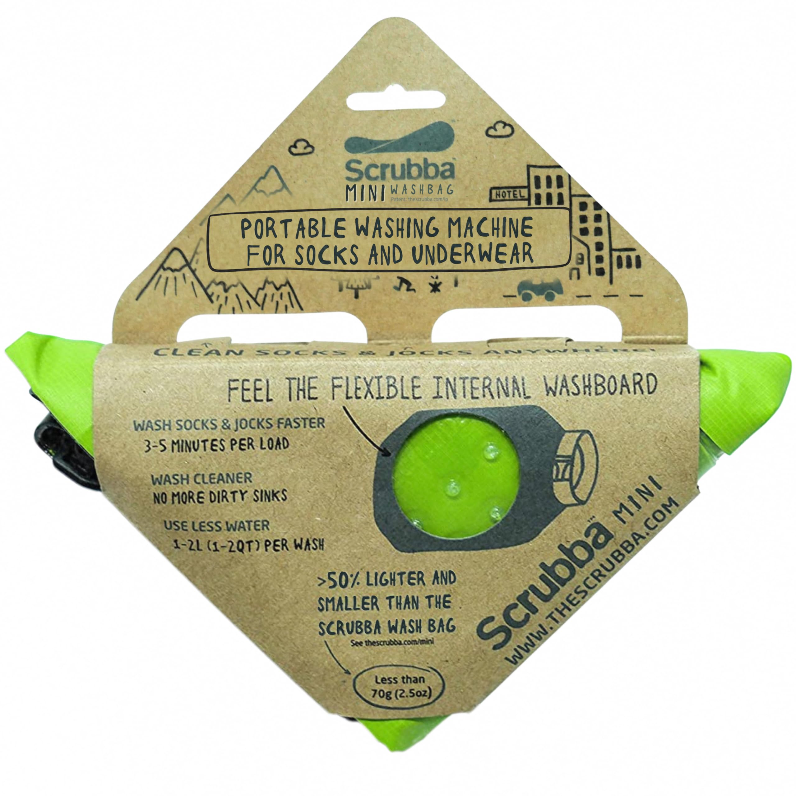 Scrubba Wash Bag MINI Ultra-Compact Washing Machine - Ideal for Travel, Camping & Hiking | Portable Washer & Dry Bag, 50% smaller than original Scrubba