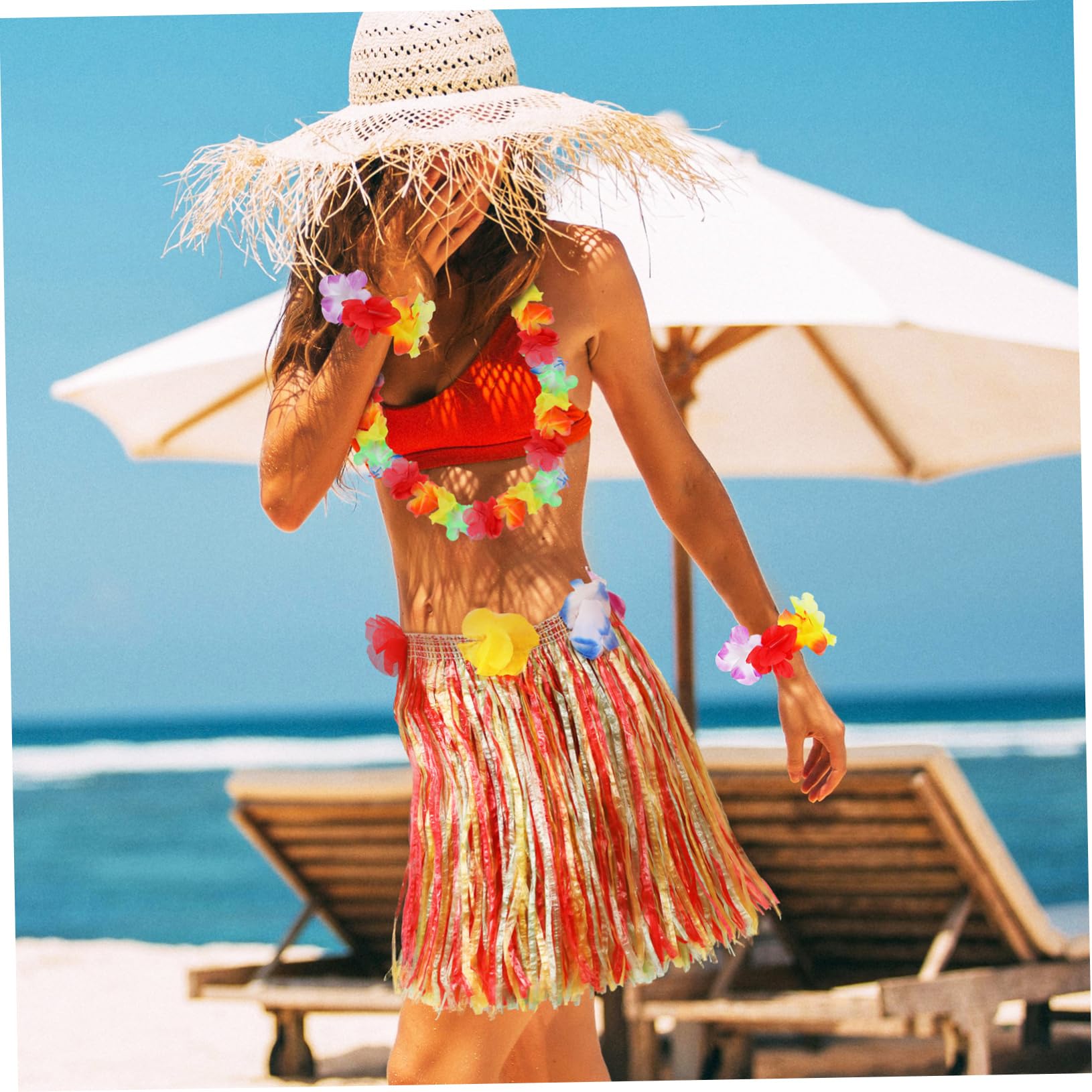 FRCOLOR Falda De Hierba Para Mujer Traje De Fiesta Gafas Para Bebé Faldas De Hierba Para Luau Para Mujer Tropical Recuerdo De Festival Trajes De Dama Hierba Hula LED Sol Falda