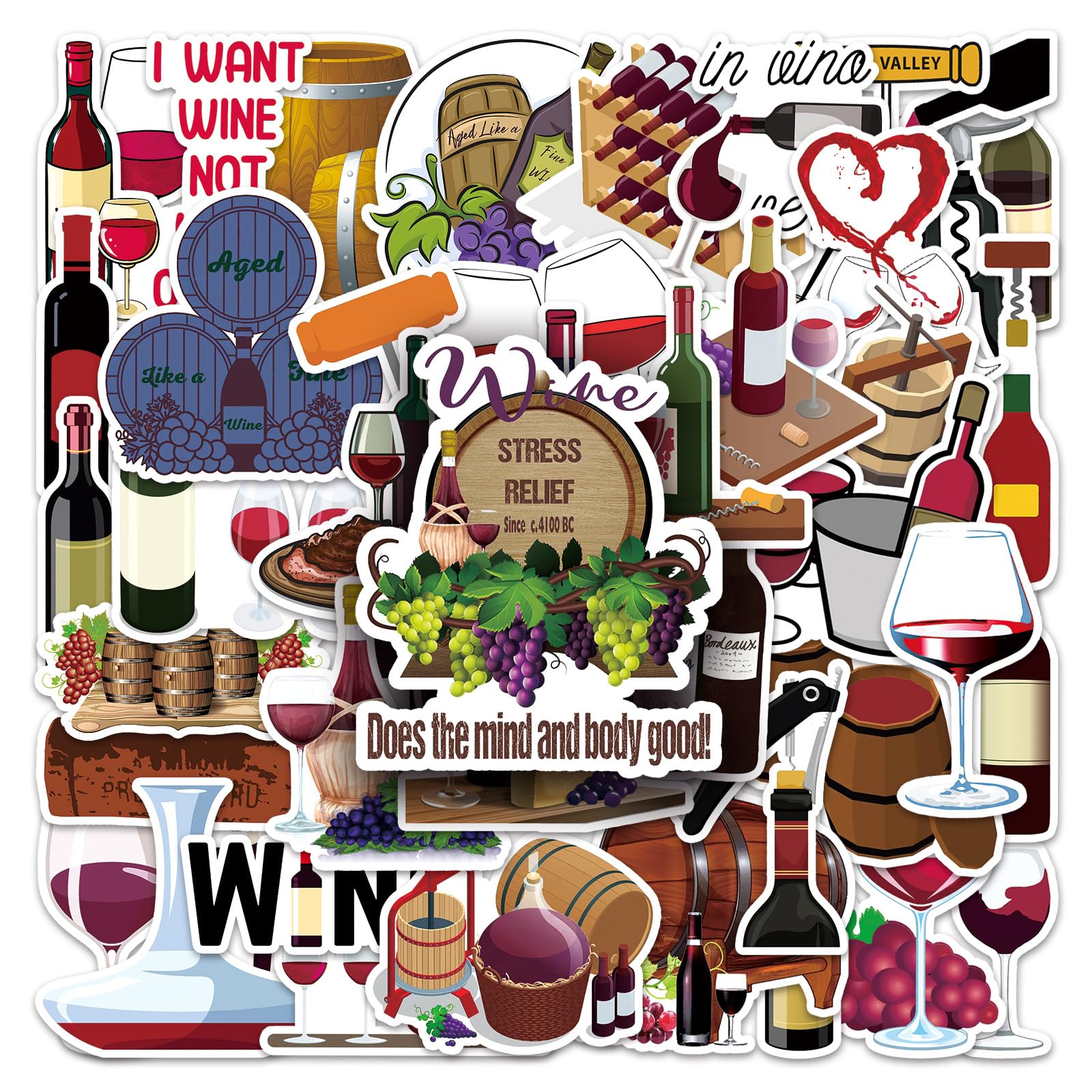 50 Pcs Red Wine Vinyl Stickers,Red Wine Graffiti Stickers,Vinyl Waterproof Sticker for Kids Teens Girls,for Phone Laptop Bottles Skateboard Computer Phone Luggage Guitar Gifts Sticker โ image 1