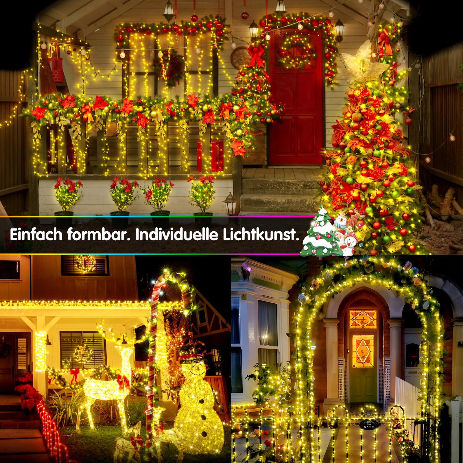 XURISEN 123M Lichterkette 1000 LED Warmweiß Dunkelgrün Weihnachtsbaum Timer 8 Modi IP44 Wasserdicht Fernbedienung für Garten Balkon Weihnachtsdekoration