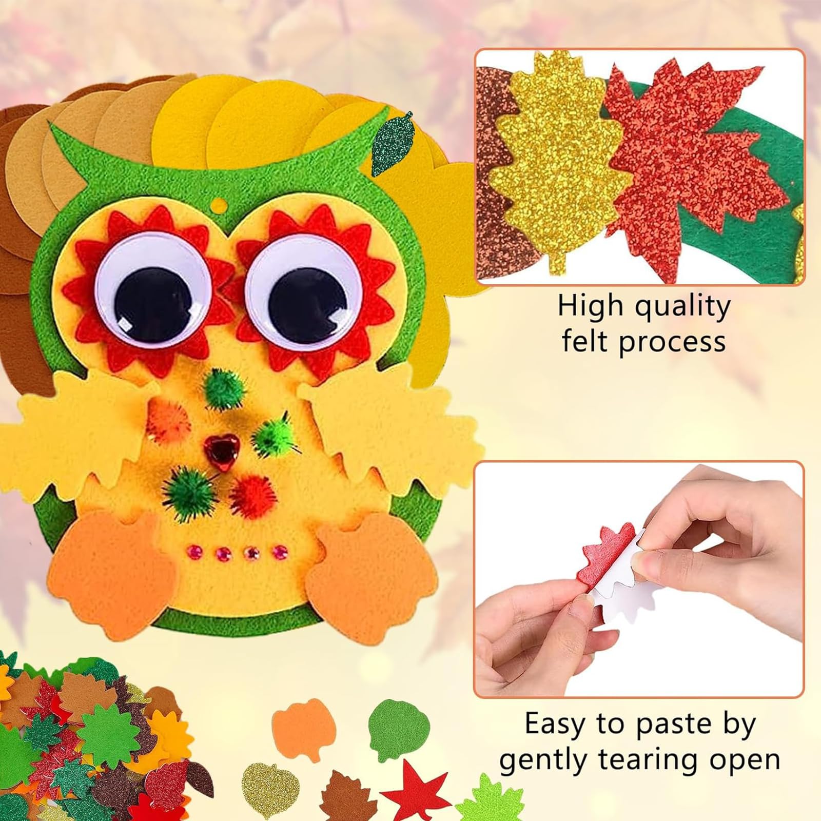 Gommettes Enfants 2 Ans Kit Artisanat Automne Enfant - 92 Pièces Hibou En Feutre Pour Activité DIY Loisir Créatif Automne
