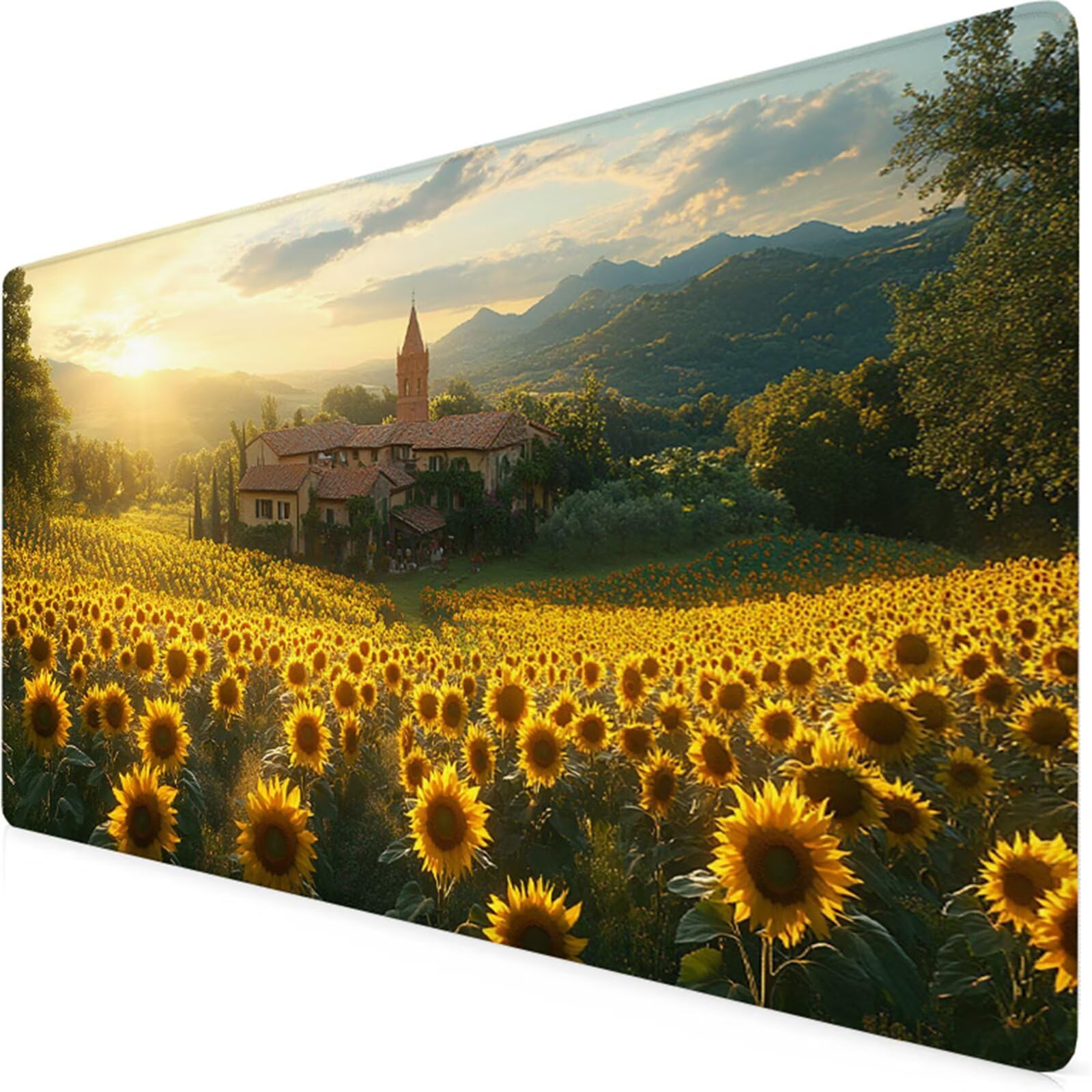 Żółta podkładka pod mysz do gier XXL 1500 x 800 x 3 MM podkładka pod mysz pod ręką wodoodporna podkładka pod mysz słonecznika z antypoślizgową gumową podstawą z krawędziami zszyta podkładka pod mysz