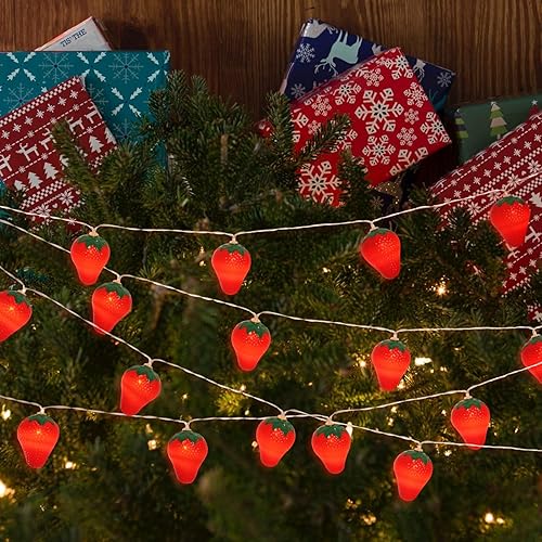 Miniatura 6 de 3M 20 luces LED de frutas y fresas alimentadas por batería, lámpara de iluminación para interiores y exteriores, para boda, hogar, cumpleaños,