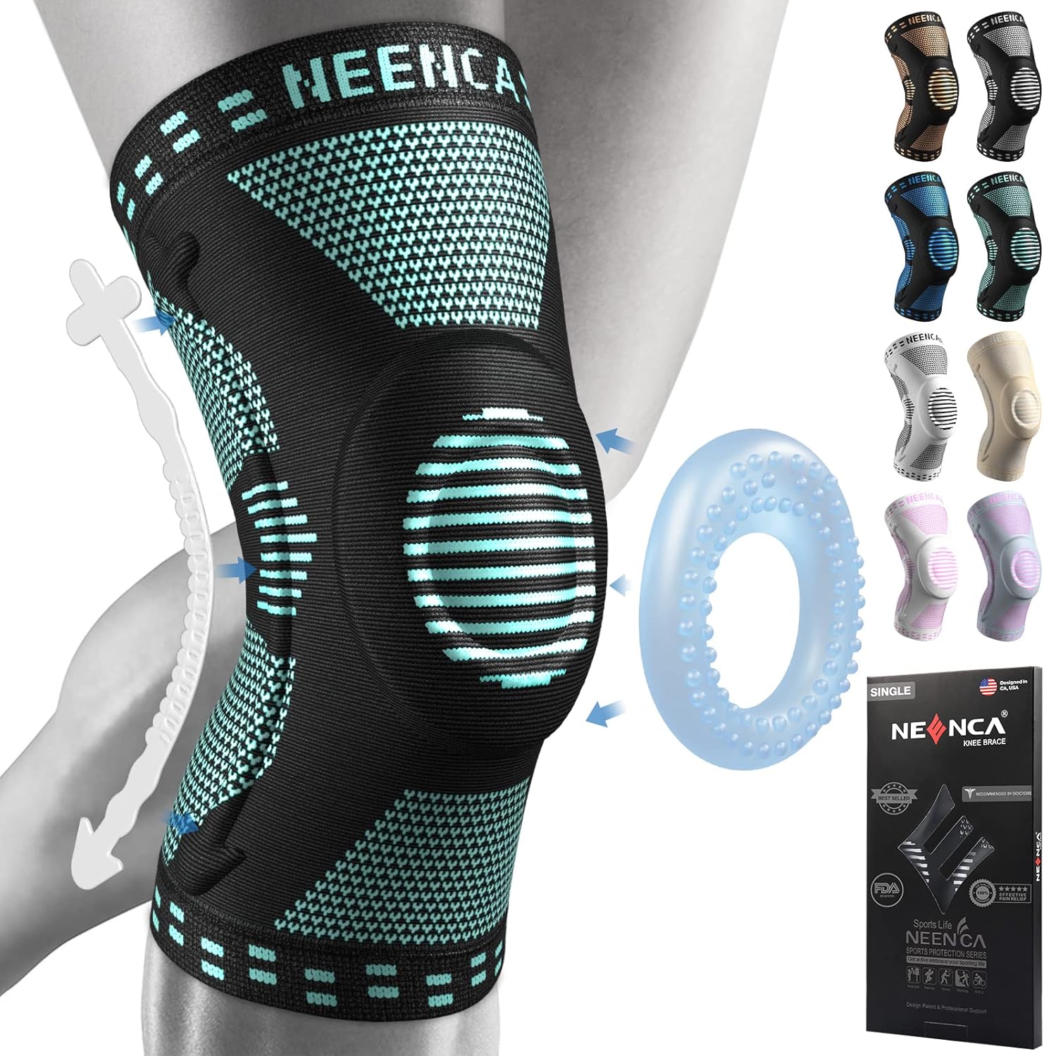 NEENCA Knee Brace for Women & Men, Medical Knee Support with Patella Pad & Side Stabilizers, Knee Compression Sleeve for Knee Pain, Meniscus Tear, ACL, Joint Pain, Runner, Workout - FSA/HSA Eligible Small Emerald