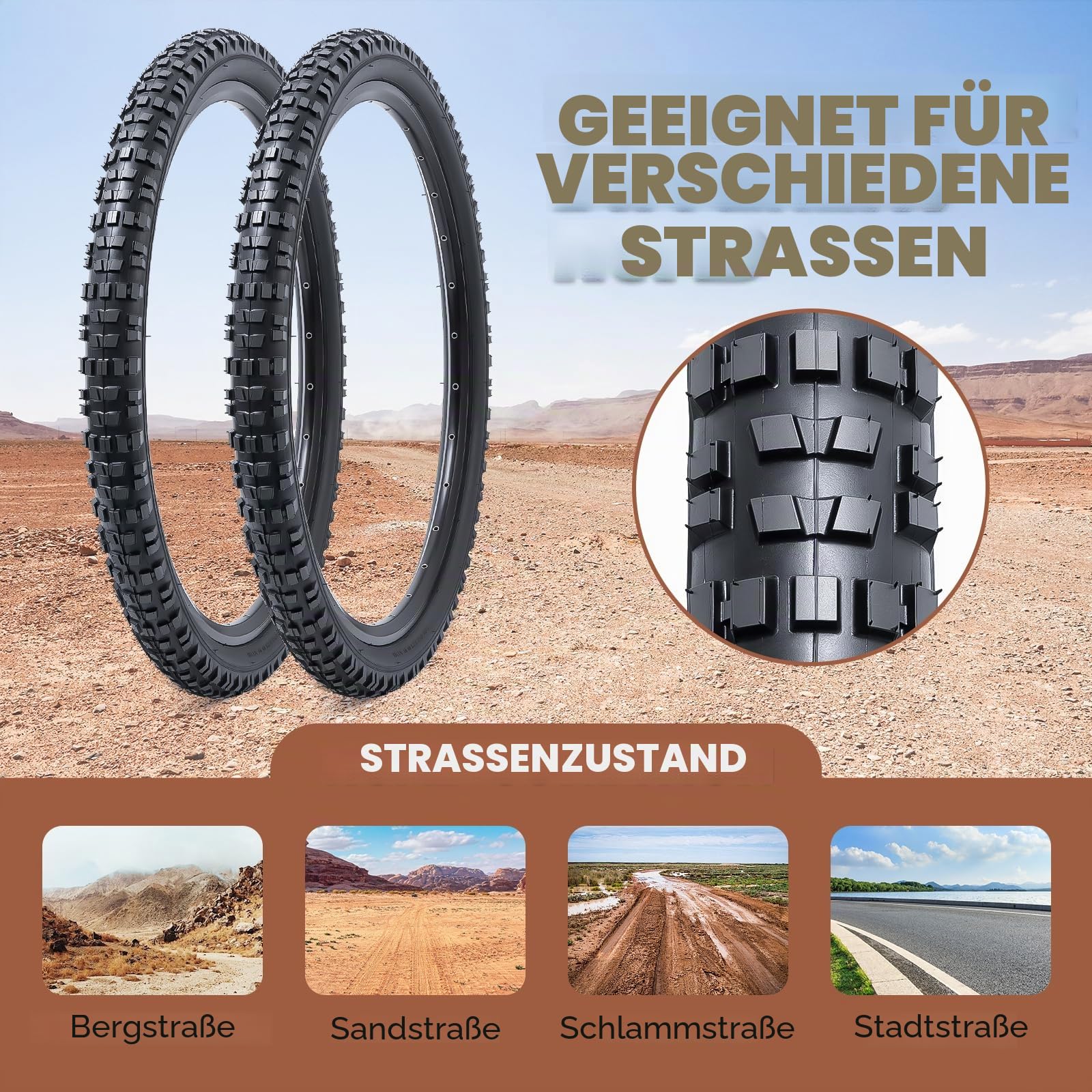 2Pcs 26X2.35 Fahrradreifen 26 Zoll Reifen 26 x 2.35 Fahrradmantel 60-559 kompatibel Mountain/Rennräder/Citybikes 26x2.35 Faltbar Fahrradreifen