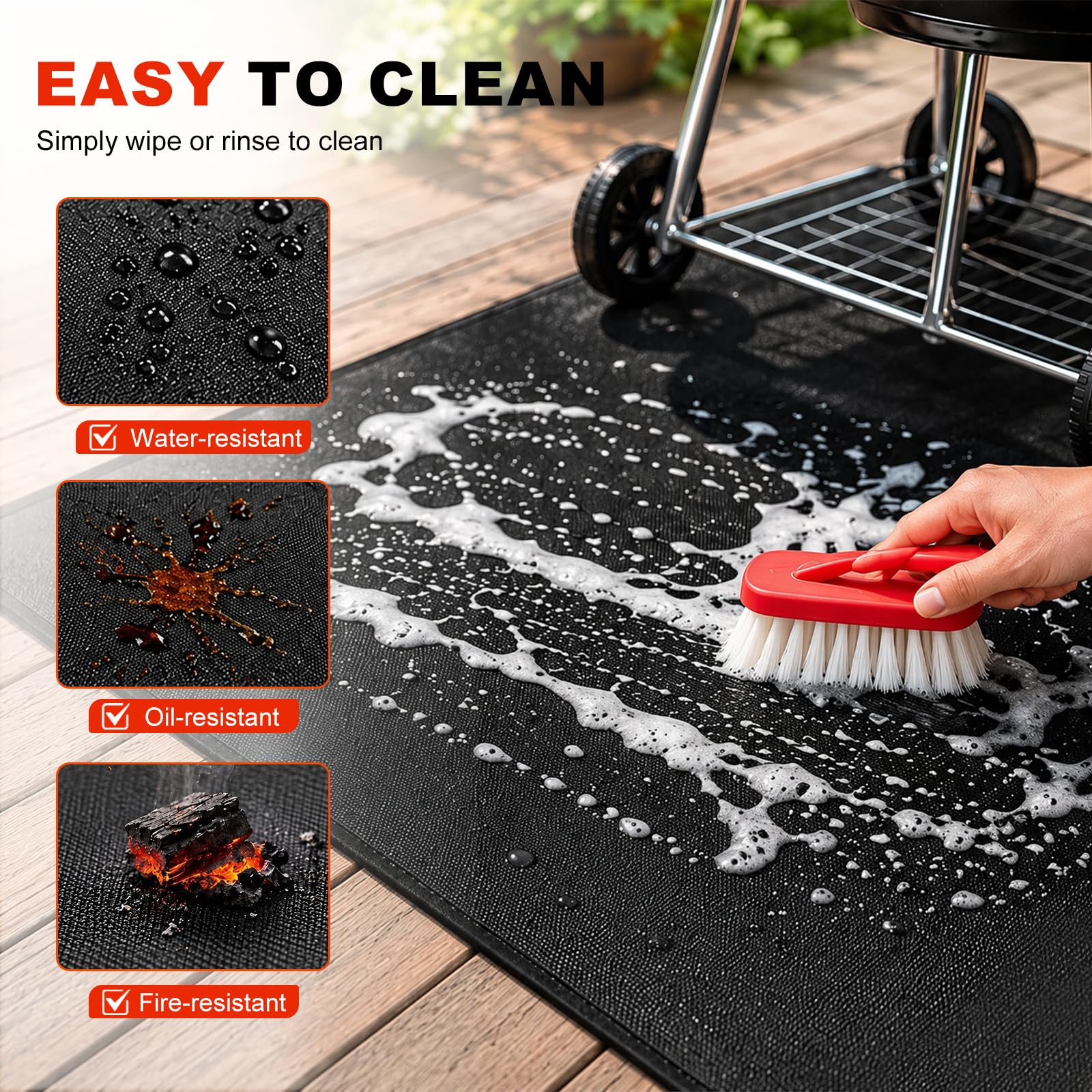Alfombra Barbacoa Exterior Ignífuga 102 x 152 cm, Protector Suelo Silicona Doble Cara Impermeable, Estera de Protección Resistente al Calor para Barbacoas de Gas y Carbón, Camping, Patio