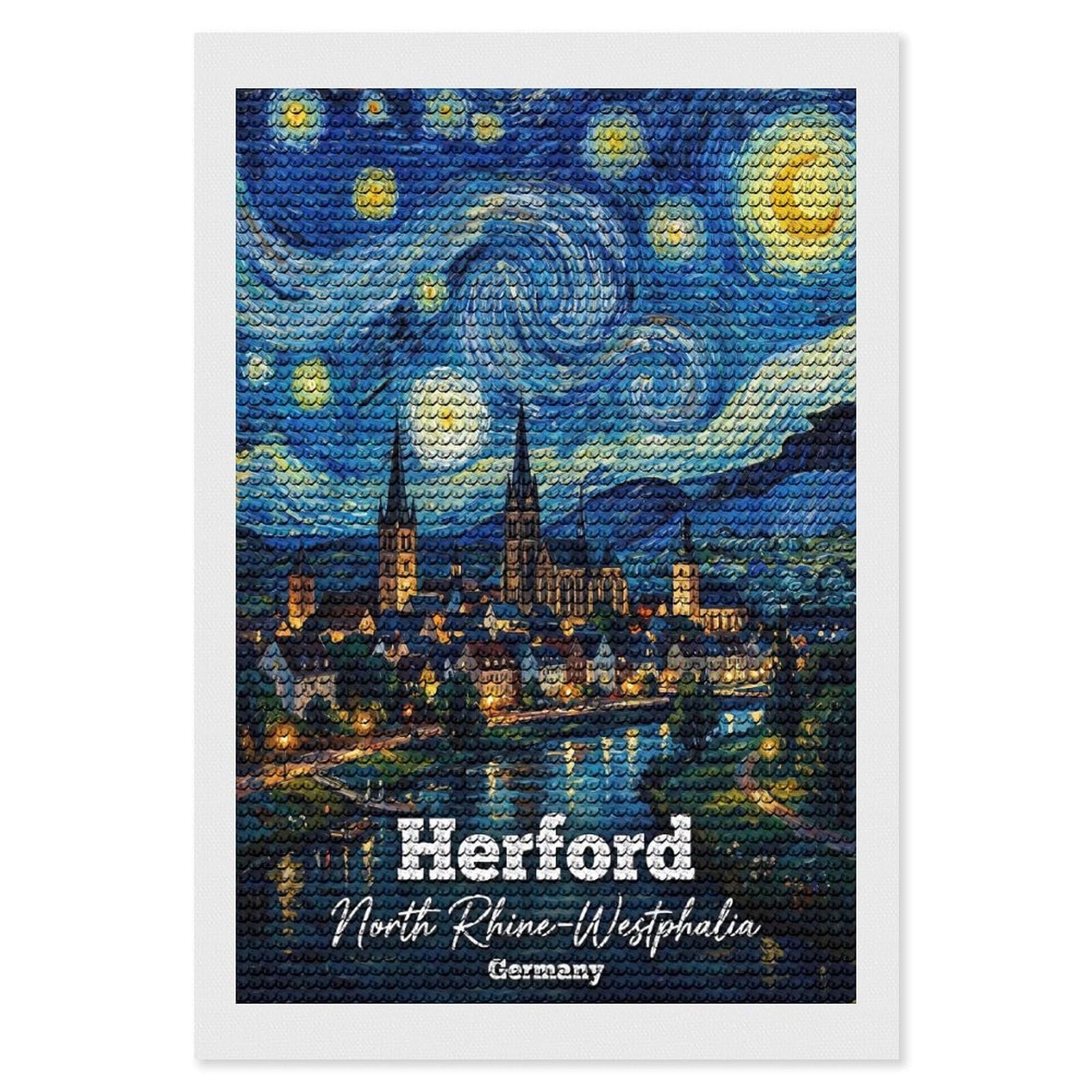 Junmoney Herford Germany Starry Night Diamond Painting Set 8"x12", Arts and Crafts, Wall Art Gift, Full Kit Included, Relaxing Handmade Project