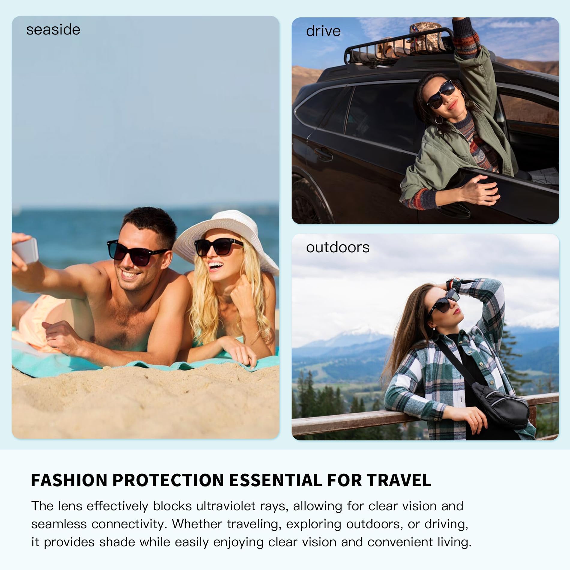Lunettes intelligentes, lunettes de soleil Bluetooth, lunettes intelligentes améliorées pour homme/femme, haut-parleur ouvert, compatible avec assistant vocal, appels mains libres