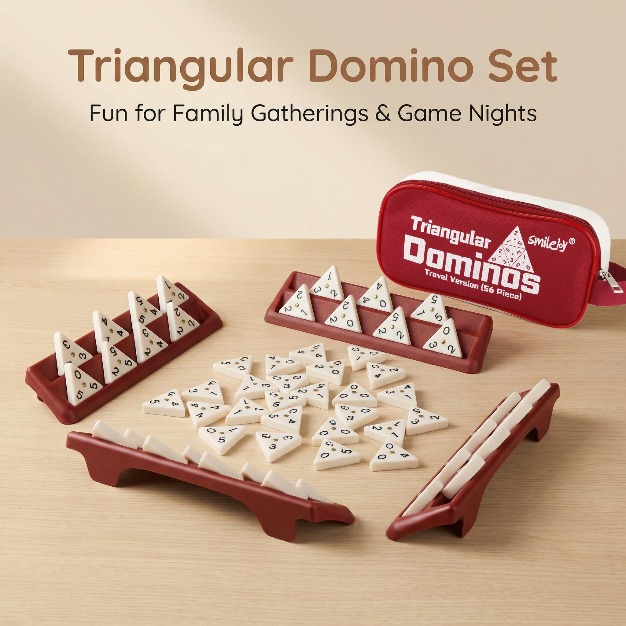 Smilejoy Domino Triangulaire 56 Pièces – Jeu De Stratégie 2-4 Joueurs – Sac De Voyage Inclus – Dès 8 Ans