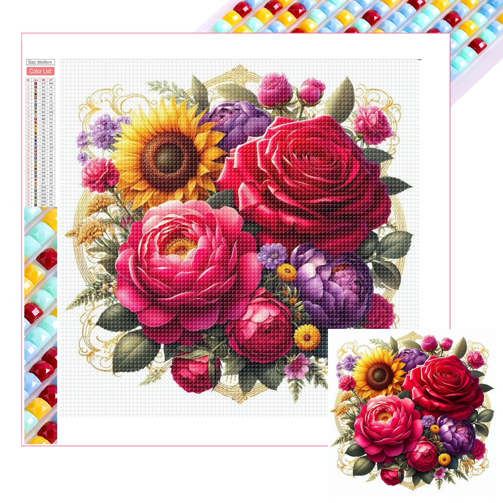 Poetrydraw Sunflower Roses 5D Square Drill Diamond Art Painting Kit For Adults & Beginners Home Wall Decor Crystal Art Gift