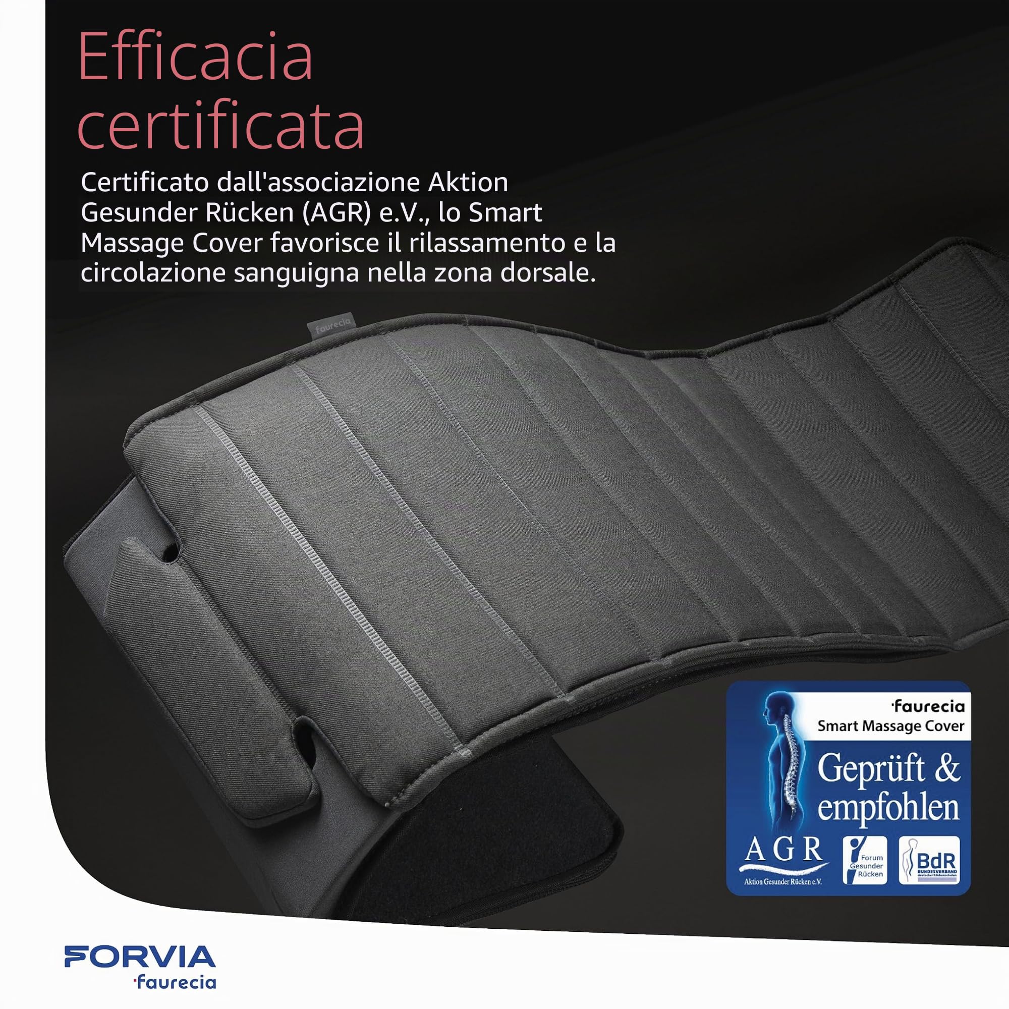 Faurecia Smart Massage Cover, coprisedile Auto massaggiante con Controllo App Intelligente e Batteria Ricaricabile Integrata, coprisedile massaggiante