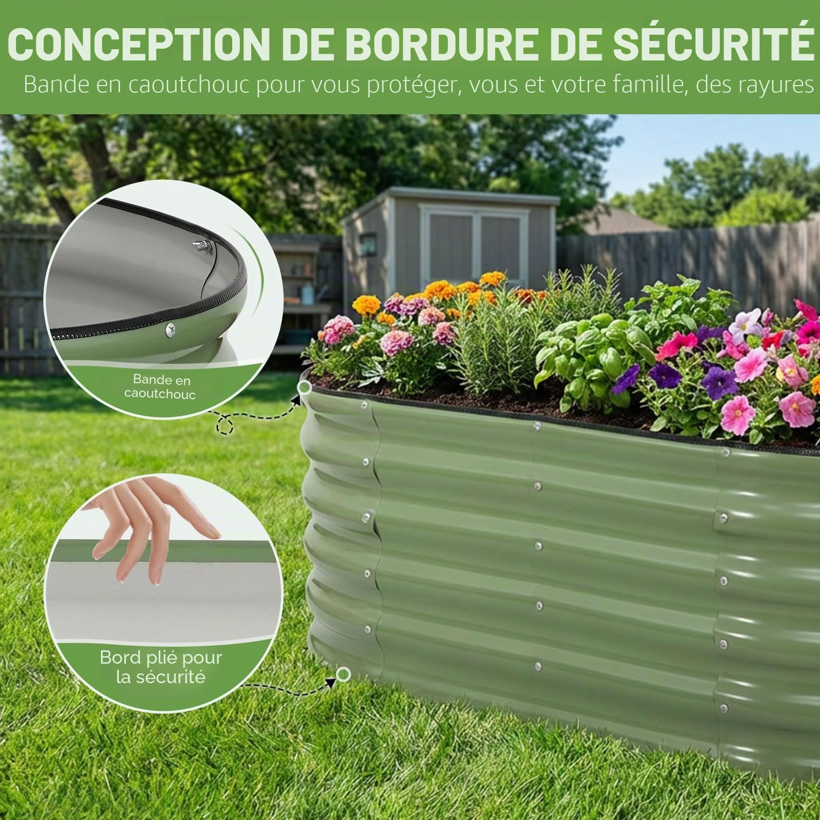 INNO STAGE Jardinière surélevée zinguée pour l'extérieur, jardinières pour jardinage, bac à plantes en métal, jardinière en acier, kit avec gants pour légumes, fleurs, herbes