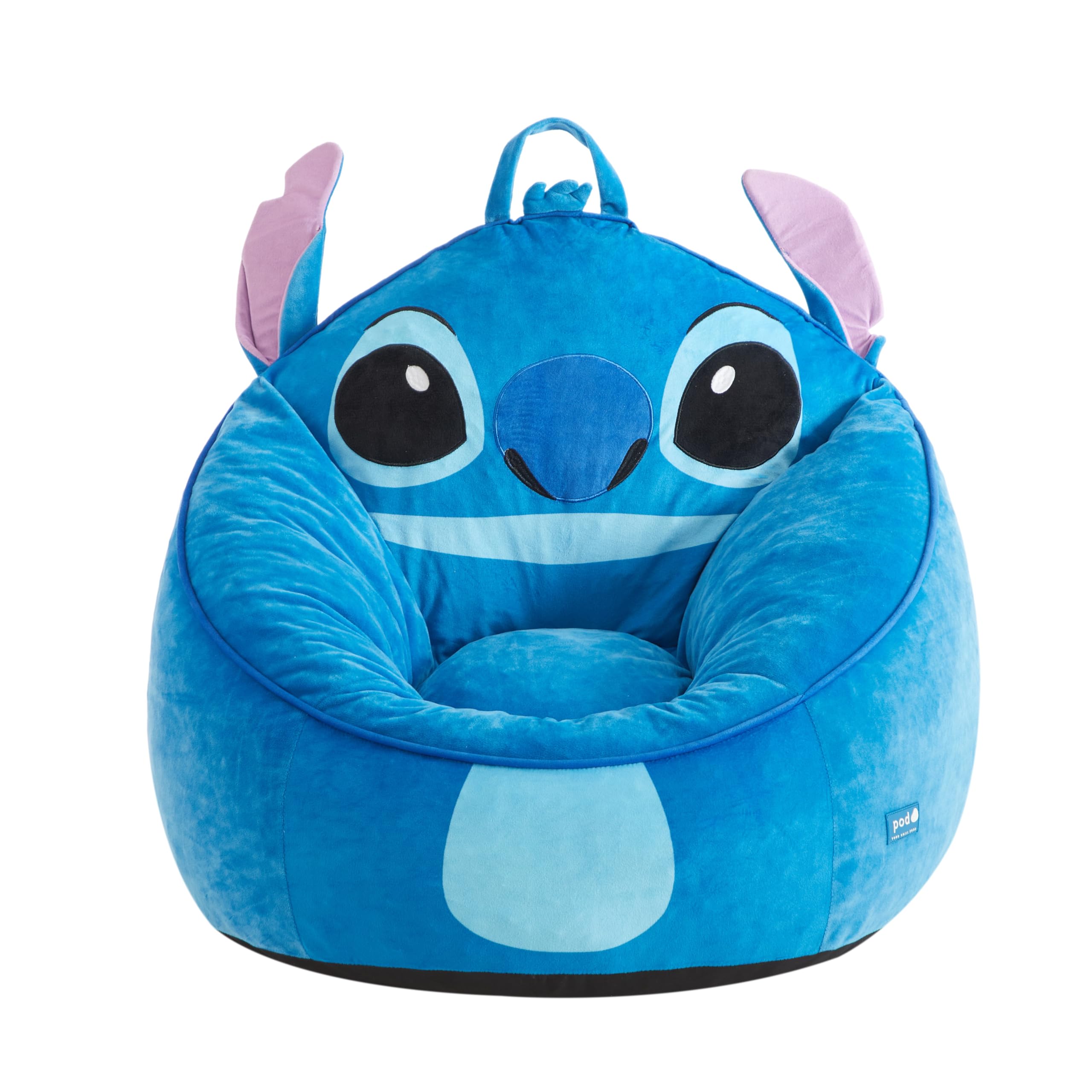 Disney Stitch Kids Foam Filled Bean Bag Chair, Soft Plush Character Lounge Seat for Bedroom or Playroom
