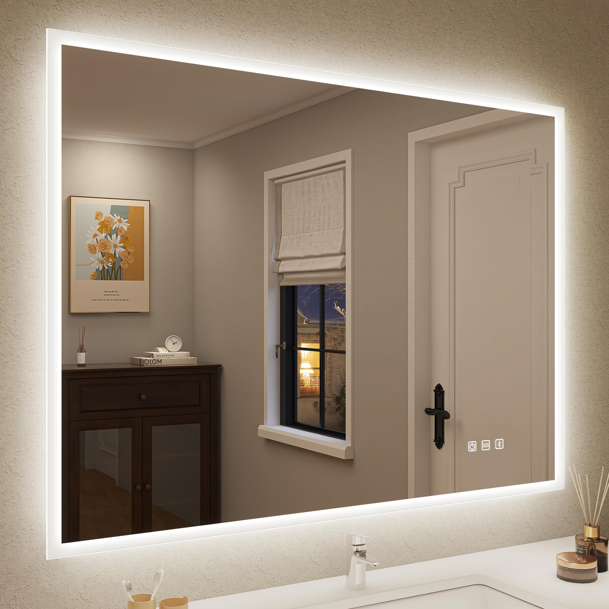 STARLEAD 60x80cm Espejo-Baño-con-Luz con Bluetooth y Antivaho, Espejo-Baño-LED con Regulable y 3 Colores Luz, Función Memoria, IP44 Vidrio Templado HD Espejos-de-Pared, Horizontal/Vertical
