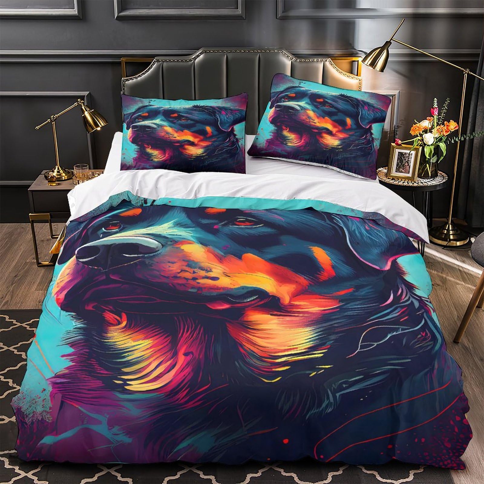 Parure de lit chien 3D en microfibre 135x200 cm avec housse de couette imprimée pour enfant
