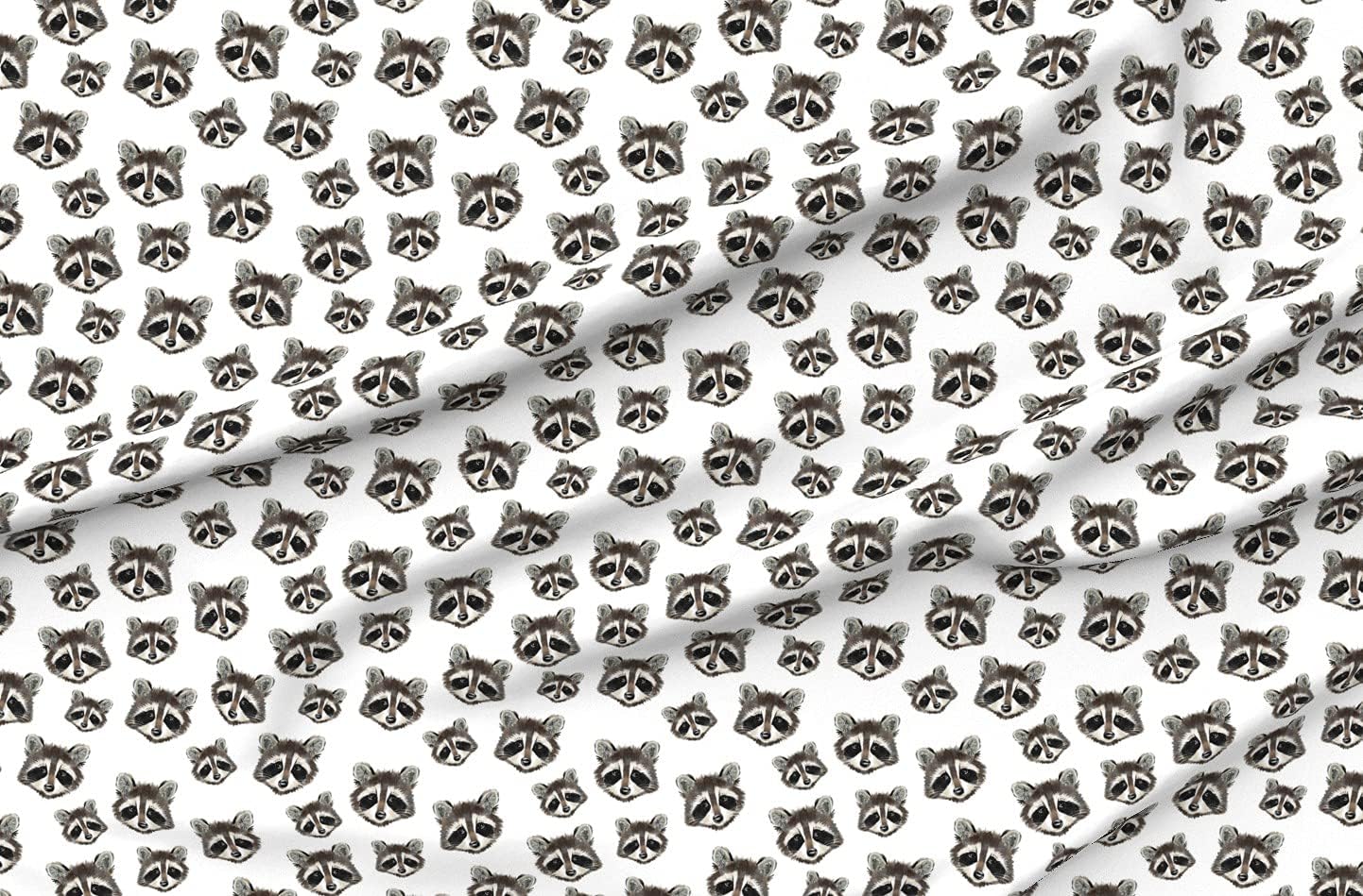 Spoonflower Fabric - Raccoons Scale Raccoon Woodland Forest Animal Neutral Black White Printed on Organic Cotton Sateen Fabric by The Yard - Sewing Quilting Apparel Home Decor