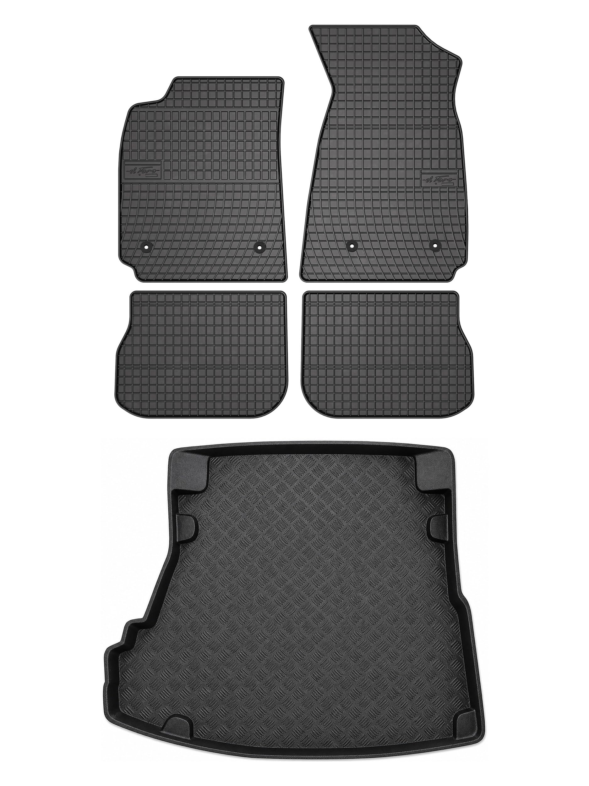 SolidPRO Gummimatten mit Kofferraumwanne passend für Audi A4 B5 1995-1999 - Limousine, 5-teilig, Schwarz