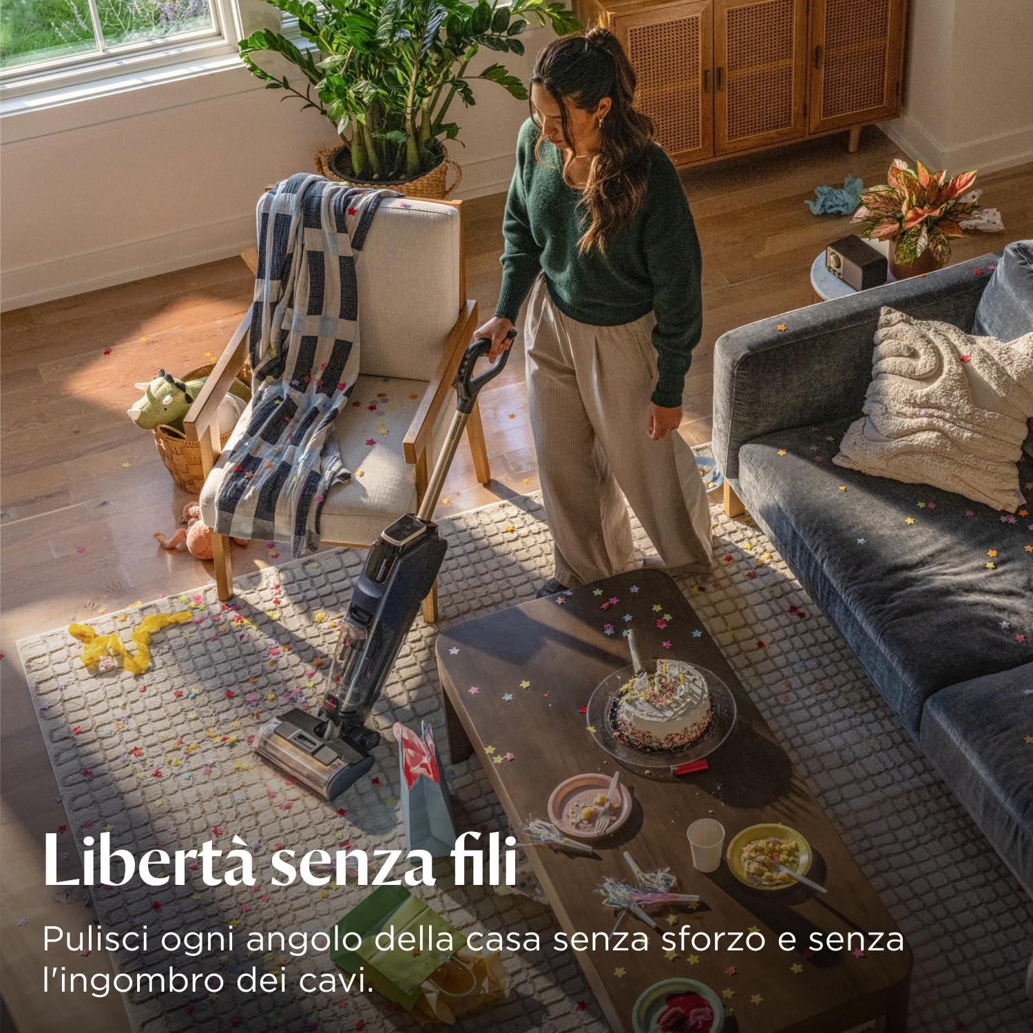 Bissell CrossWave HydroScrub, Aspirapolvere e lavapavimenti senza fili, potente pulitore multisuperficie per pavimenti, autonomia di 45 minuti, con pulizia dei bordi, faretti a LED, 4283N